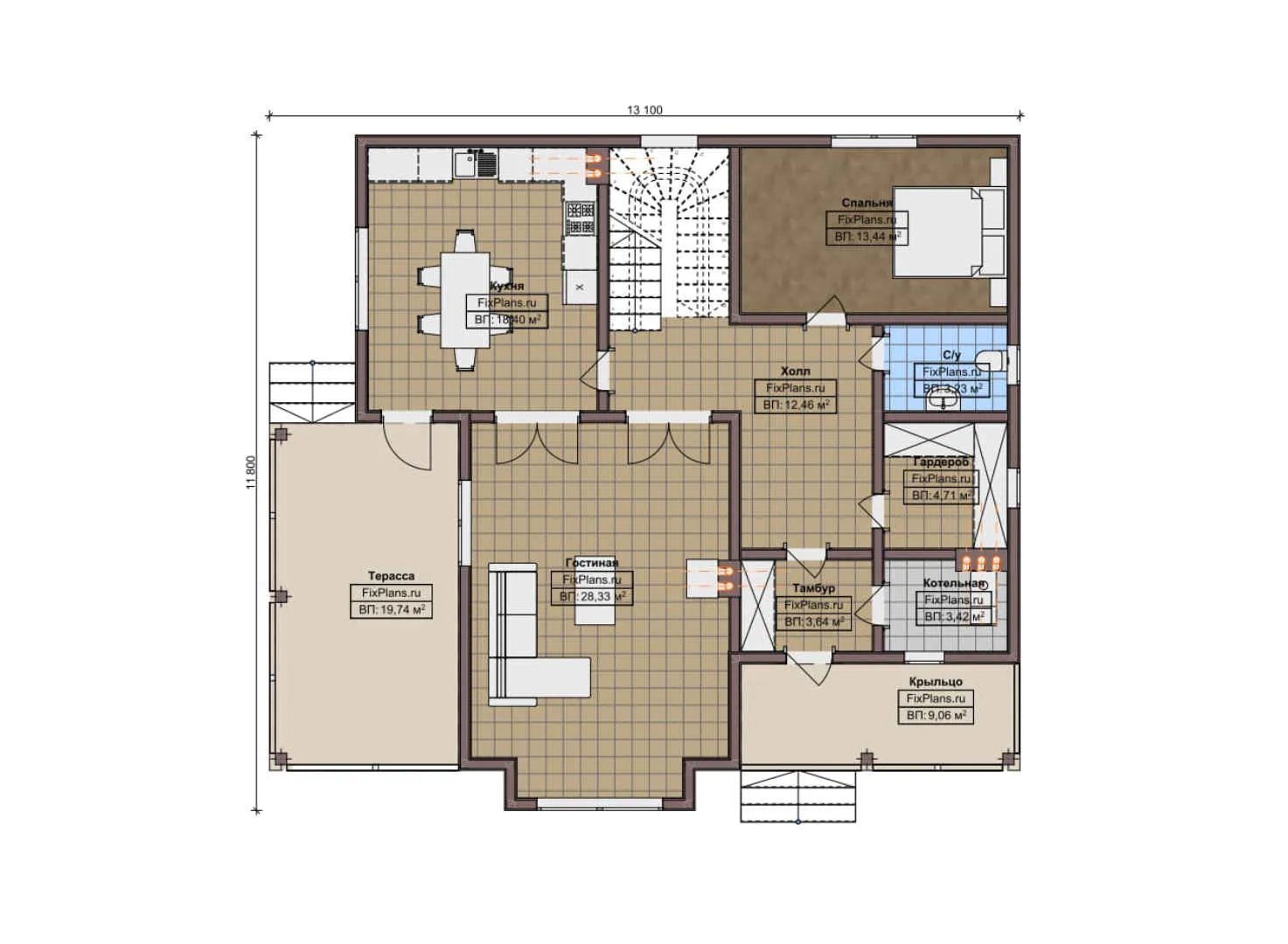 F-8684 - Планы двухэтажного дома 12 на 14, площадью 220 м² с террасой, балконом и 4 спальнями