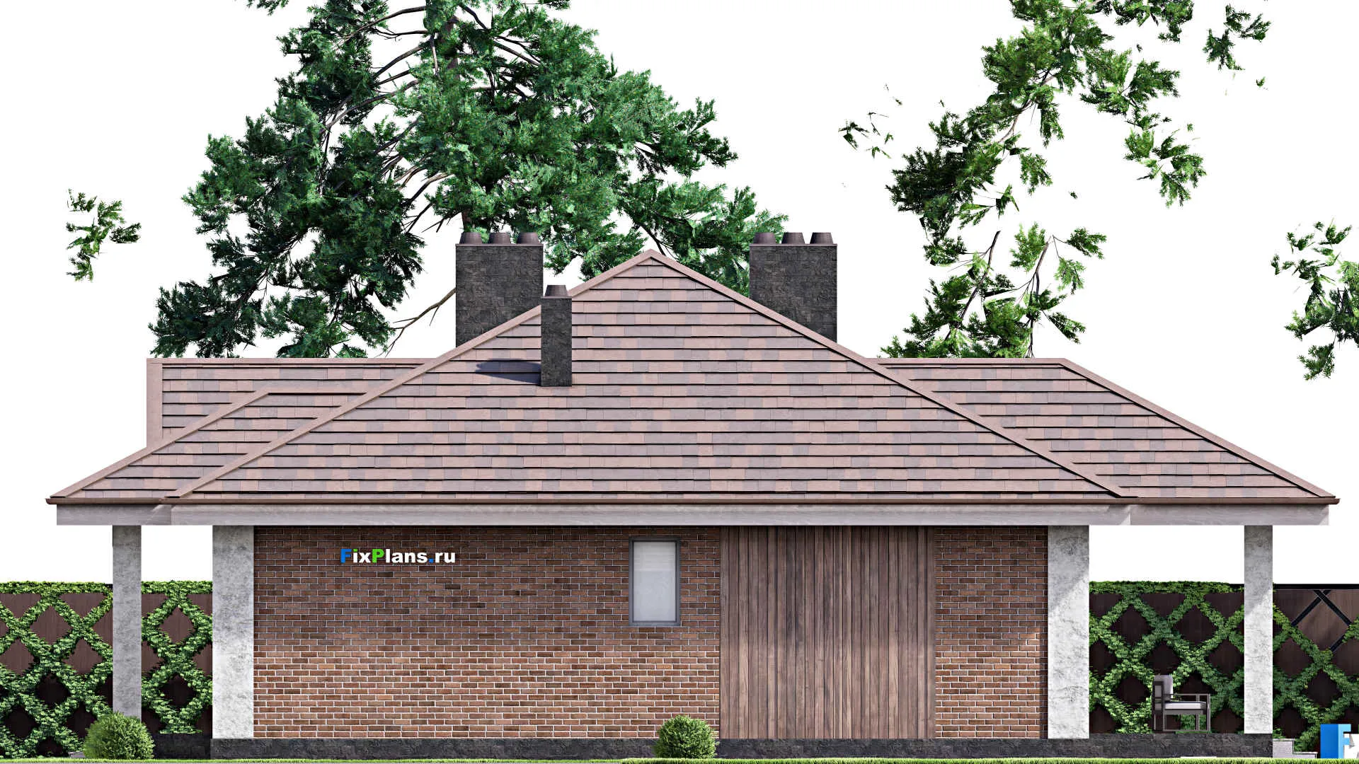 F-14408 - Проект одноэтажного дома 16 на 16, площадью 160 м² с террасой и 3 спальнями