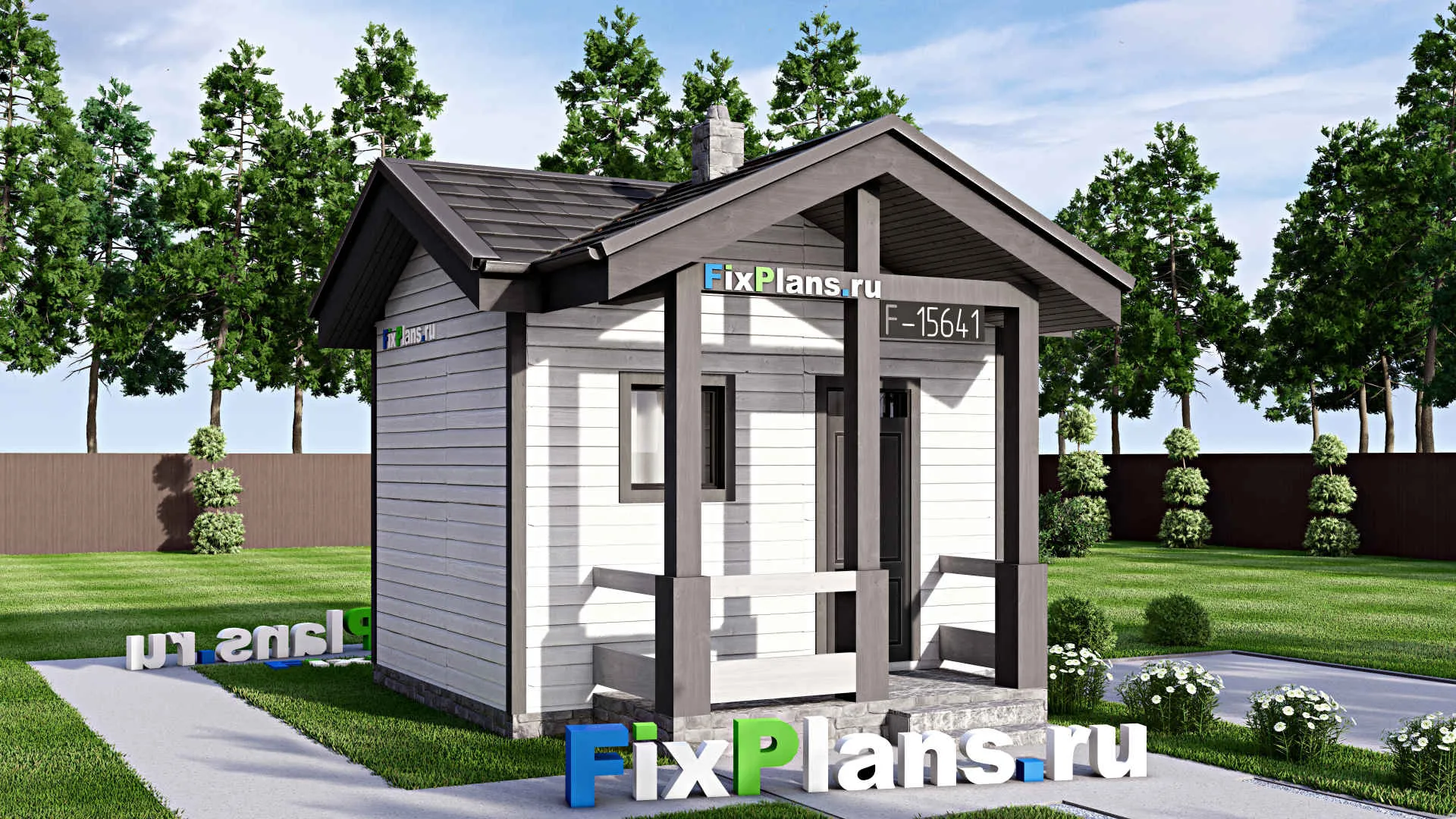 F-15641 - Проект бани 5 на 6, площадью 20 м² с терассой