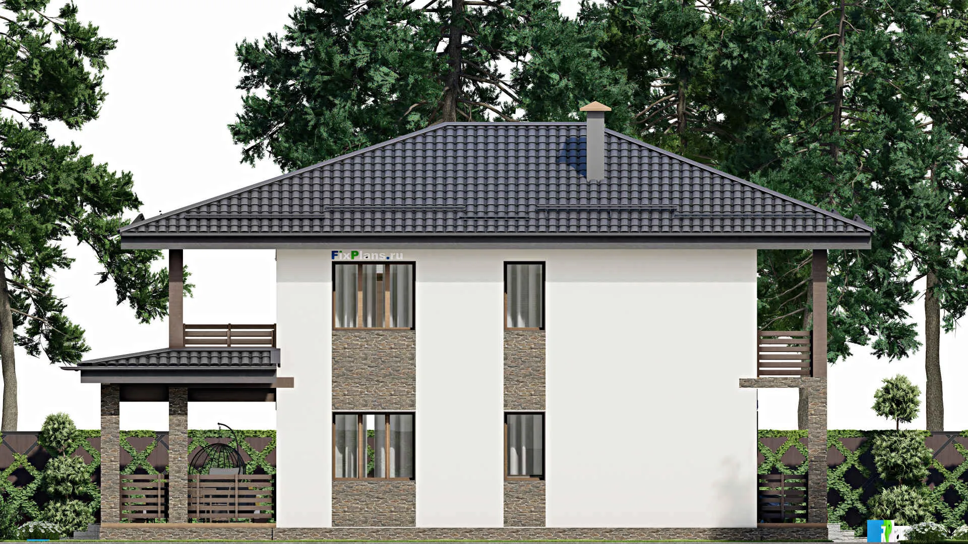 F-5993 - Проект двухэтажного дома 9 на 11, площадью 200 м² с террасой, балконом и 3 спальнями