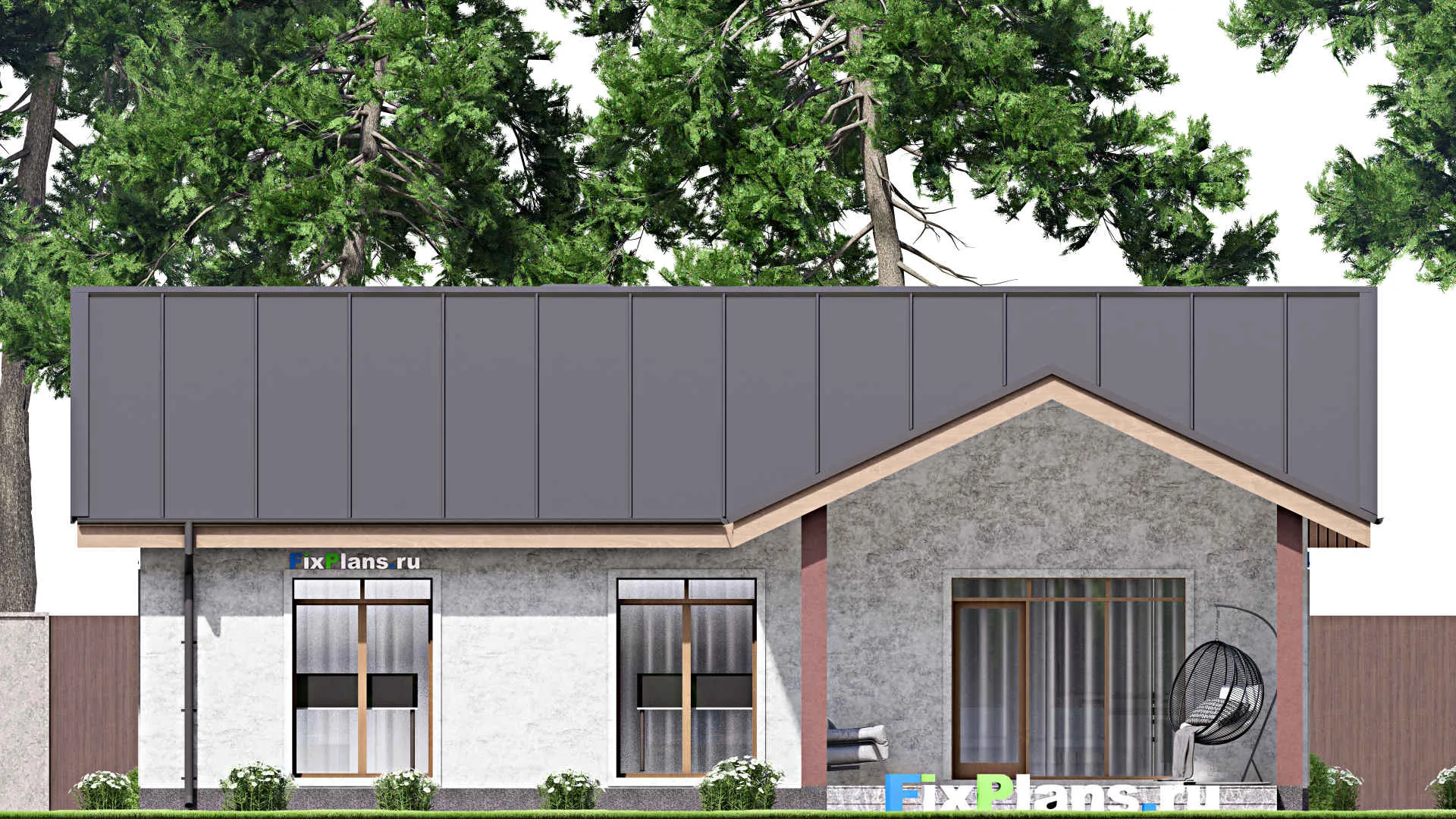 F-13229 - Проект одноэтажного дома 14 на 15, площадью 130 м² с террасой и 3 спальнями