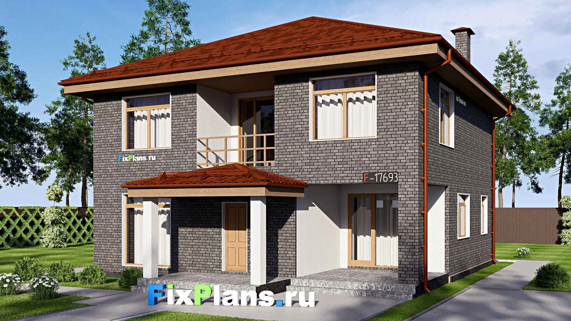 F-17693 - Проект двухэтажного дома 12 на 14, площадью 200 м² с террасой, балконом и 4 спальнями