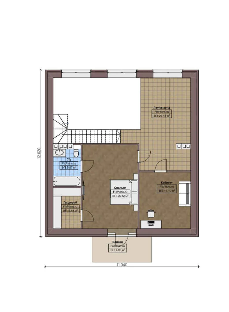 F-1394 - Планы дома с мансардой 12 на 13, площадью 200 м² с балконом и 3 спальнями