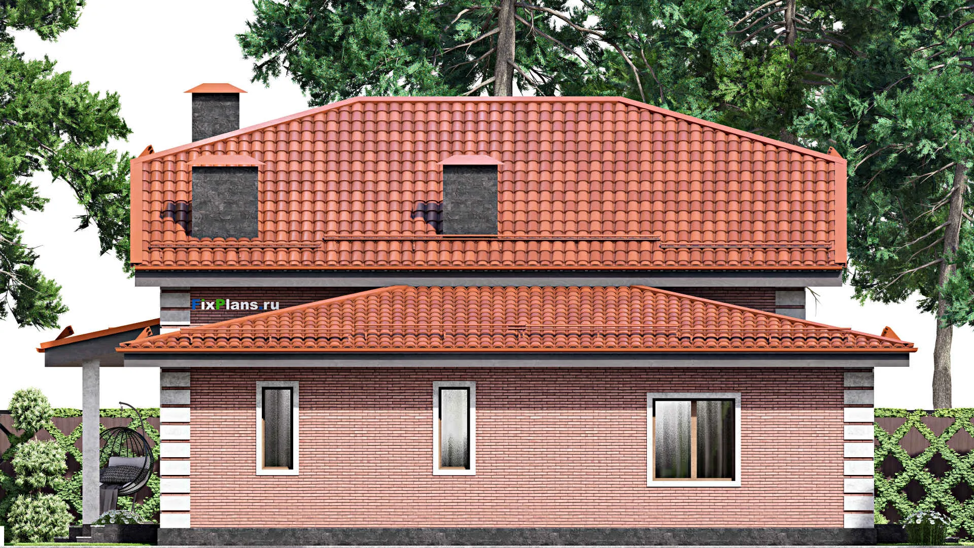 F-8738 - Проект дома с мансардой 15 на 18, площадью 480 м² с террасой и 9 спальнями