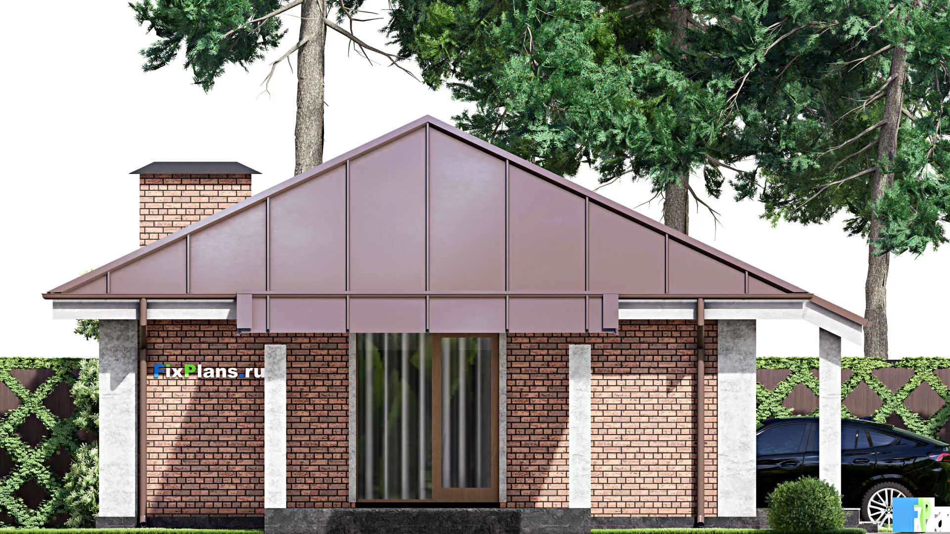 F-14075 - Проект одноэтажного дома 11 на 15, площадью 100 м² с террасой и 2 спальнями