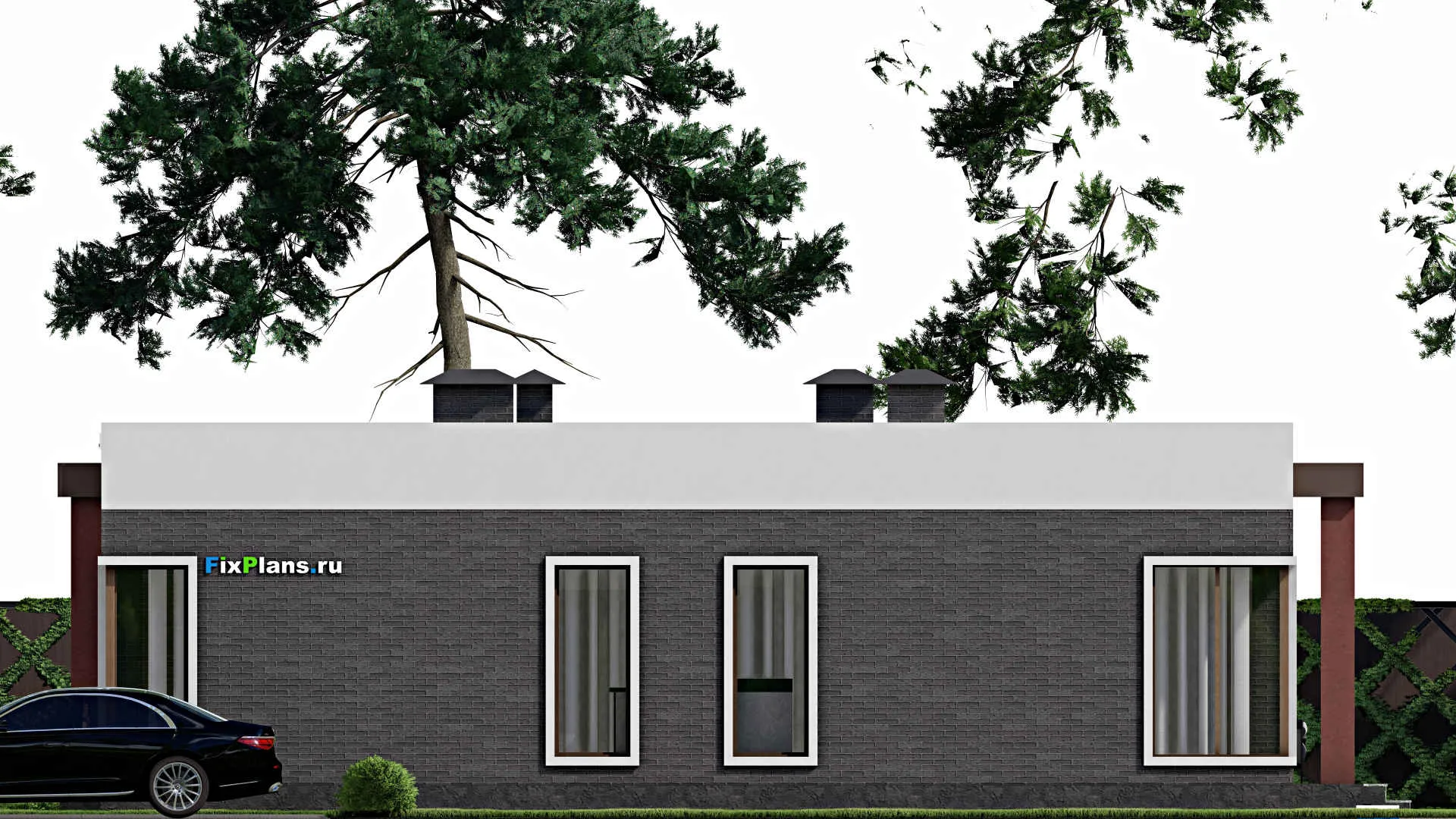 F-10727 - Проект одноэтажного дома 15 на 16, площадью 180 м² с террасой и 3 спальнями