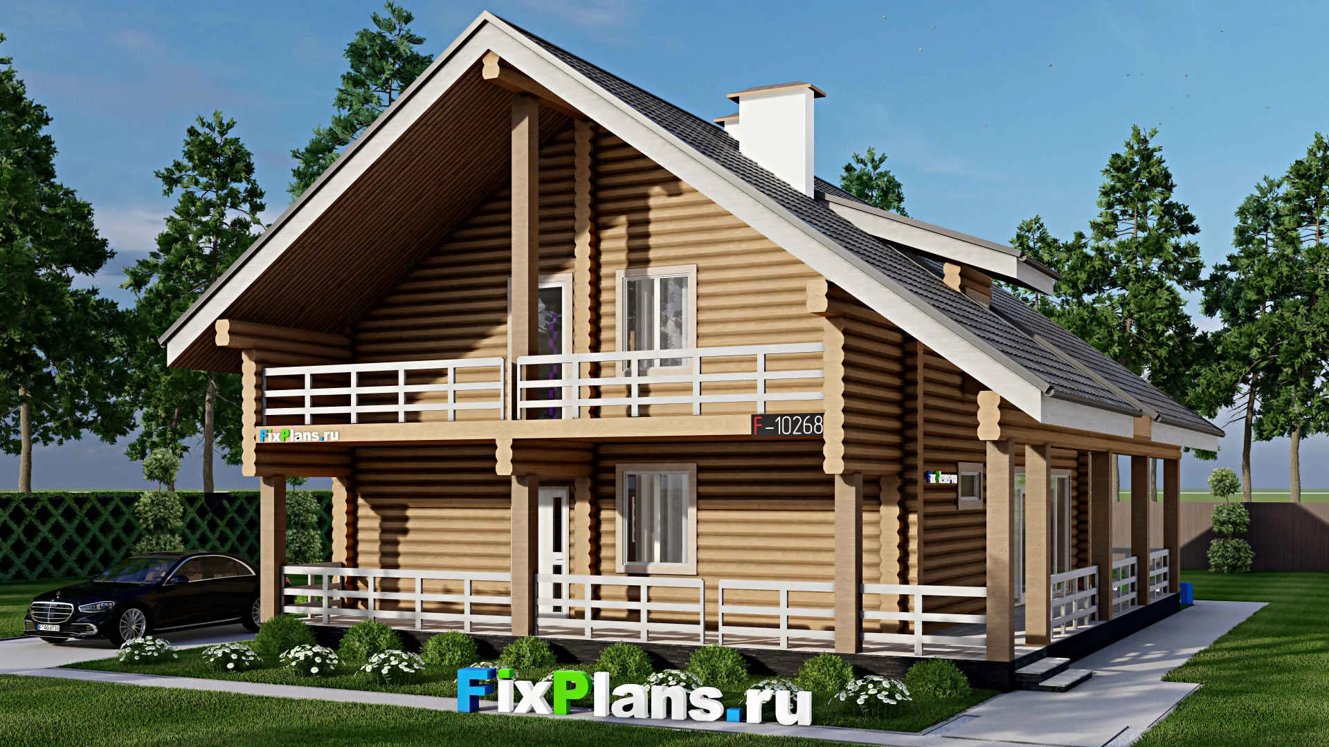 F-10268 - Проект дома с мансардой 13 на 15, площадью 270 м² с террасой и 3 спальнями