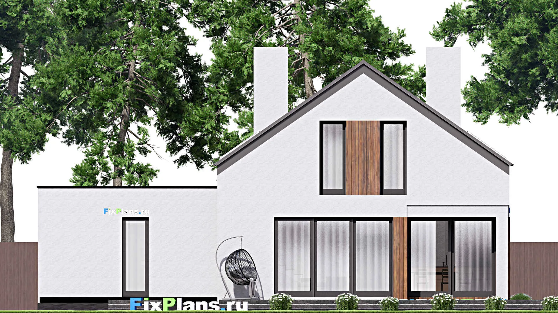 F-16145 - Проект дома с мансардой 16 на 18, площадью 290 м² с террасой, балконом, гаражом на 1 машину и 4 спальнями
