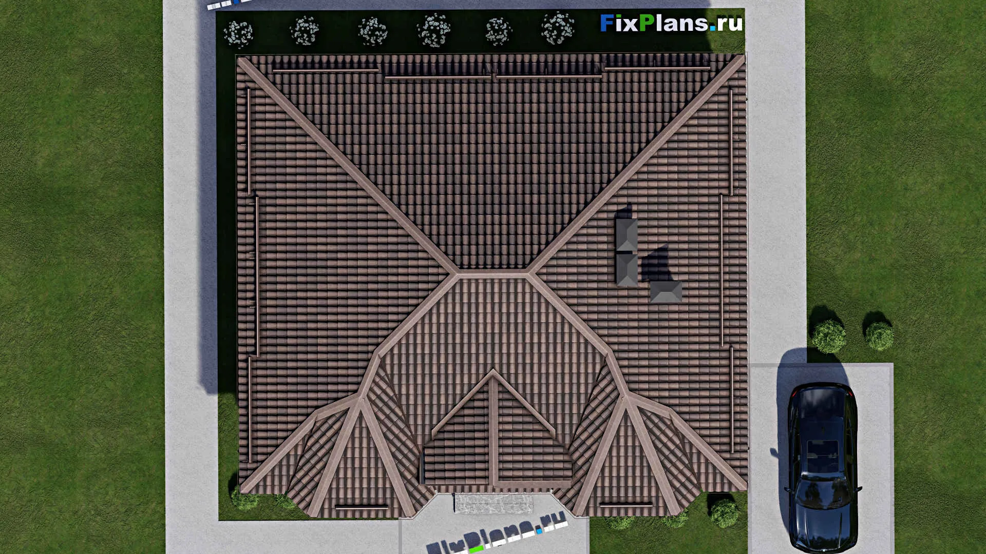 F-6893 - Проект одноэтажного дома 12 на 13, площадью 200 м² с цокольным этажом и 2 спальнями
