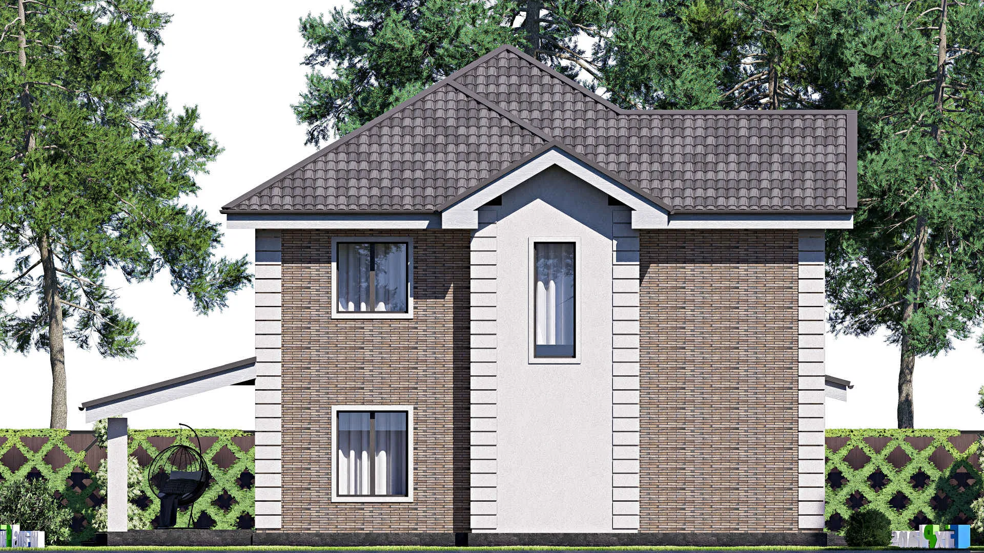 F-19088 - Проект двухэтажного дома 15 на 15, площадью 220 м² с террасой, гаражом на 1 машину и 4 спальнями