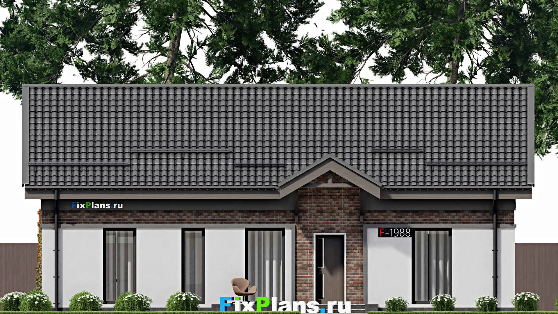 F-1988 - Проект одноэтажного дома 10 на 15, площадью 120 м² с террасой и 3 спальнями