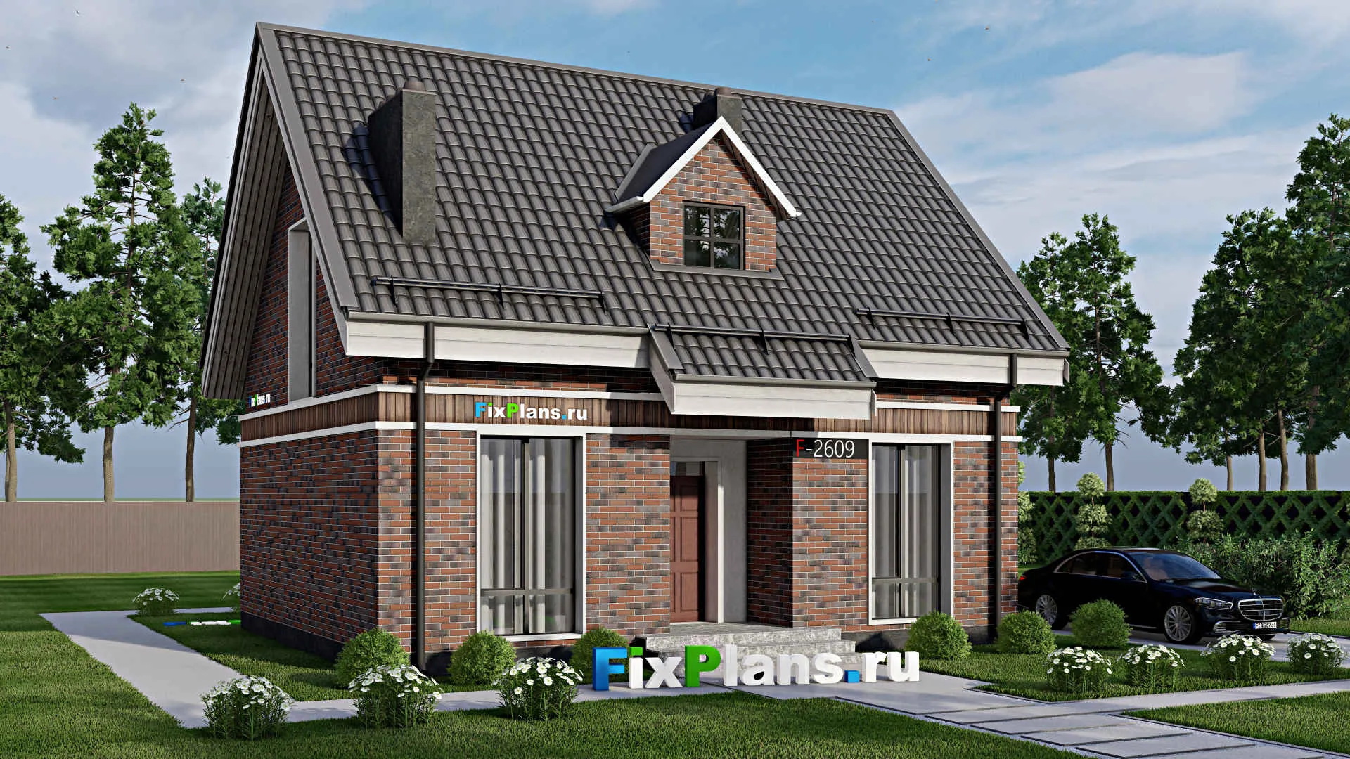 F-2609 - Проект дома с мансардой 9 на 10, площадью 130 м² с террасой и 3 спальнями