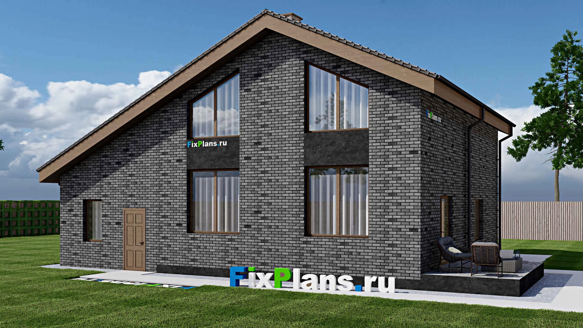 F-1403 - Проект дома с мансардой 12 на 14, площадью 190 м² с террасой, балконом, гаражом на 1 машину и 4 спальнями