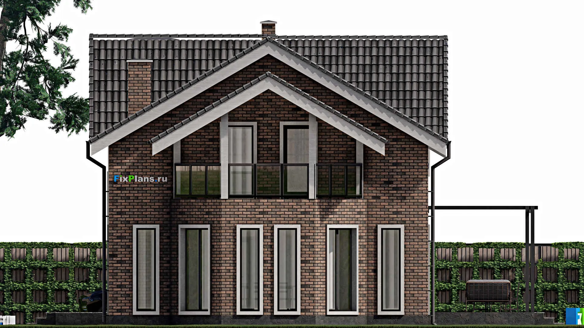 F-1241 - Проект дома с мансардой 9 на 16, площадью 220 м² с террасой, балконом и 4 спальнями