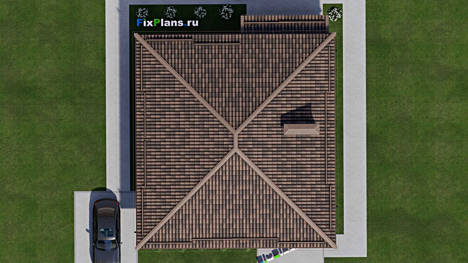 F-8279 - Проект одноэтажного дома 12 на 15, площадью 130 м² с террасой и 3 спальнями