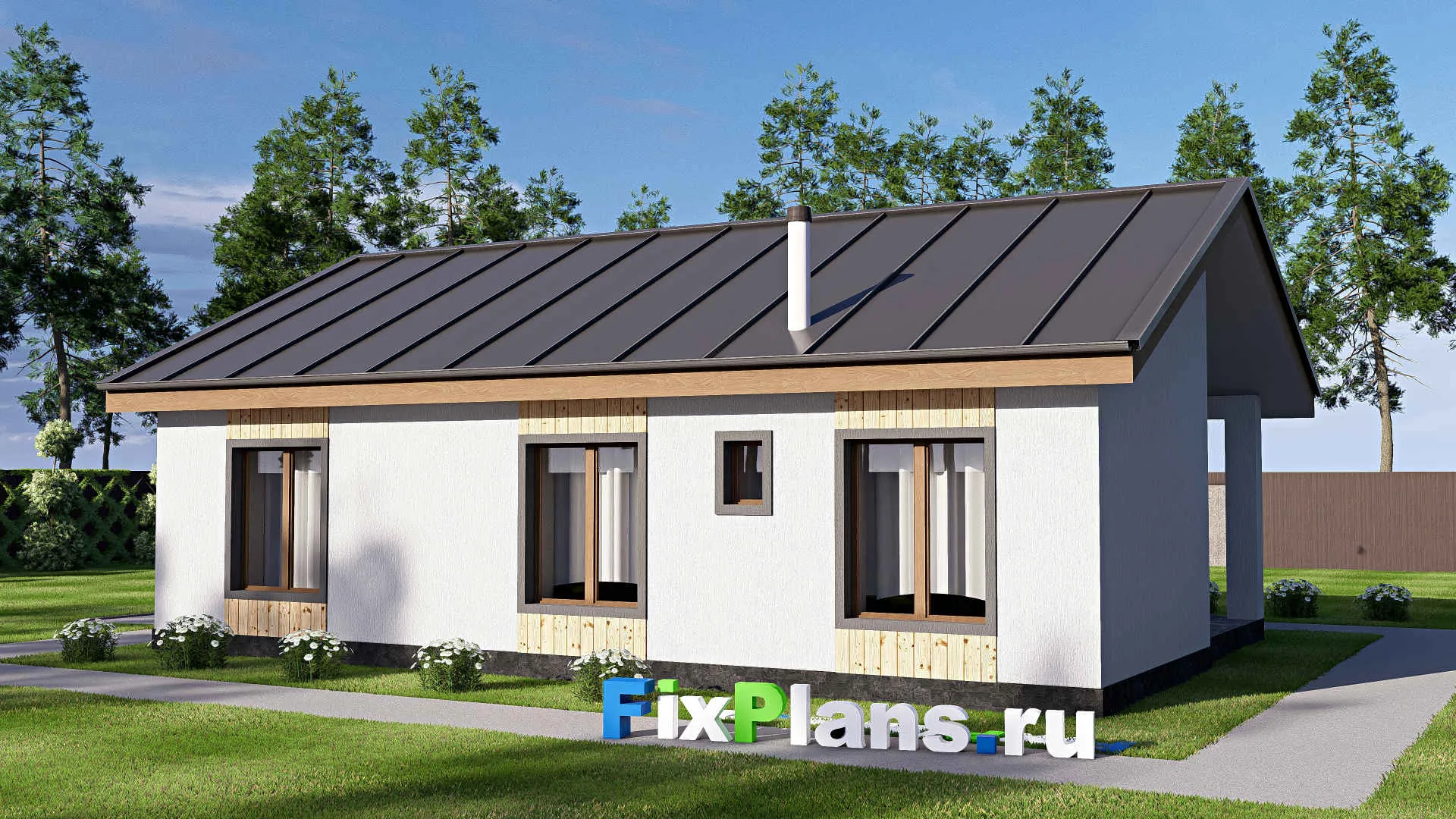 F-20024 - Проект одноэтажного дома 10 на 13, площадью 80 м² с 3 спальнями