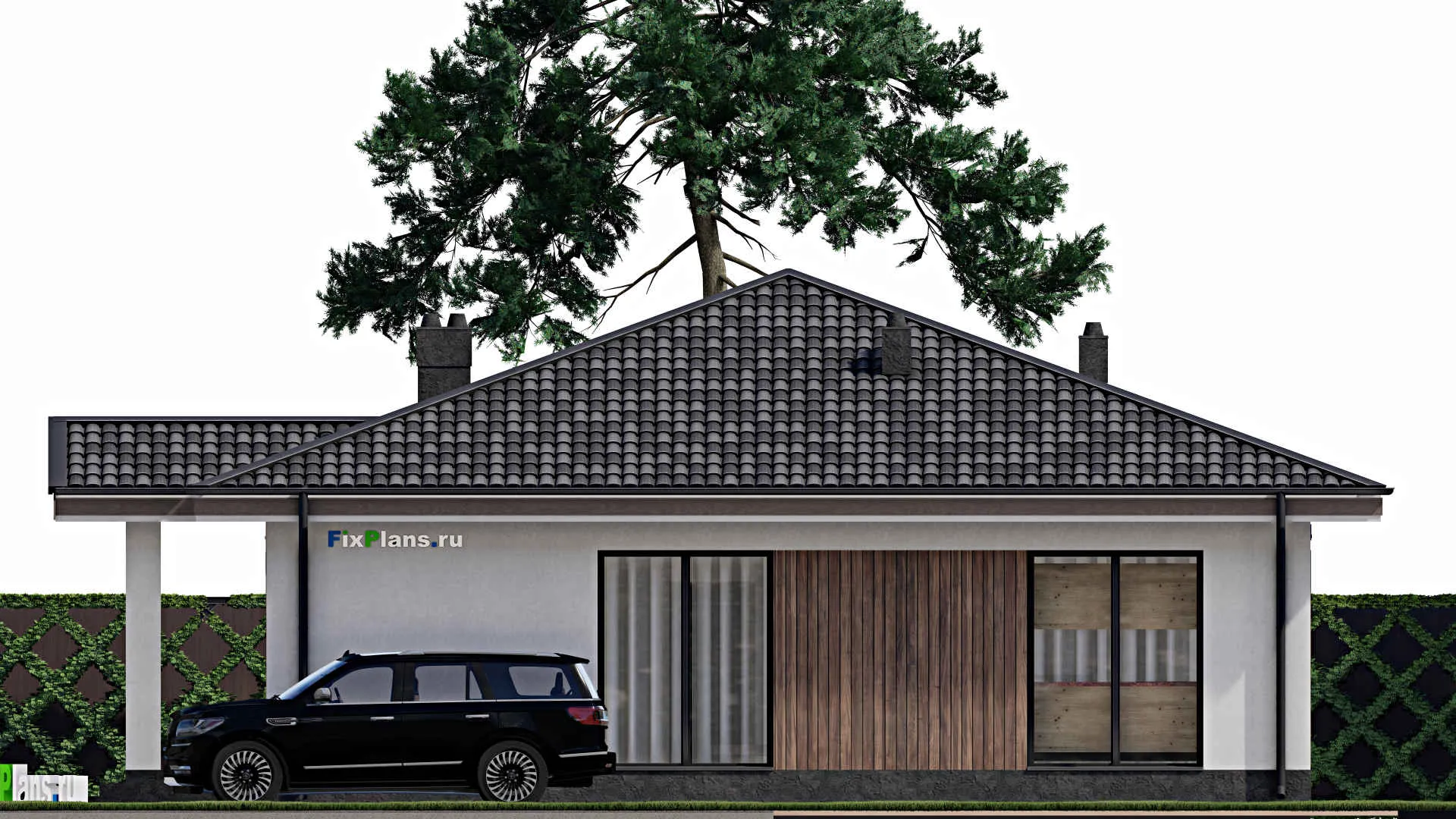 F-1367 - Проект одноэтажного дома 12 на 12, площадью 120 м² с 3 спальнями