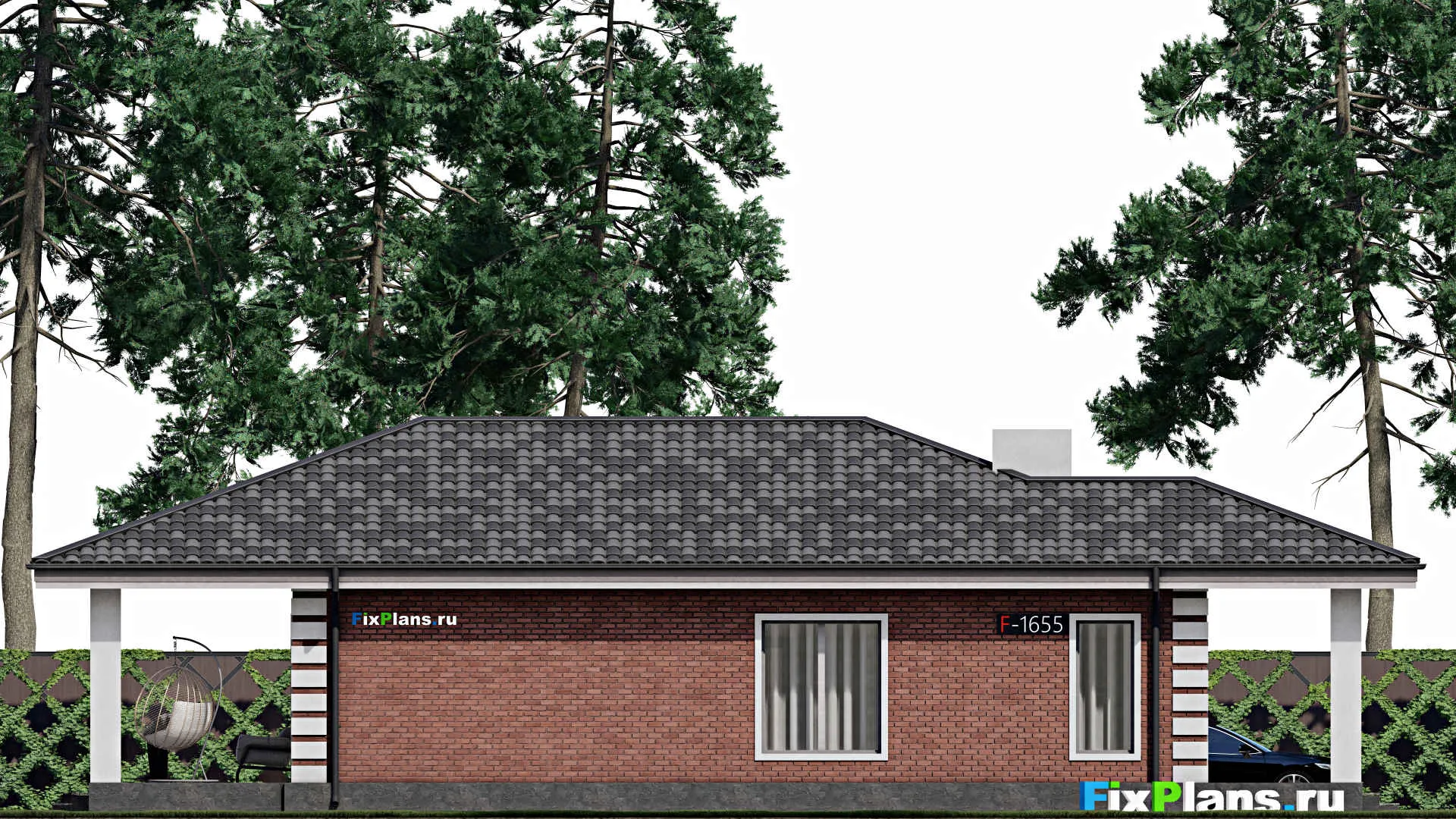 F-1655 - Проект одноэтажного дома 10 на 14, площадью 150 м² с террасой и 3 спальнями