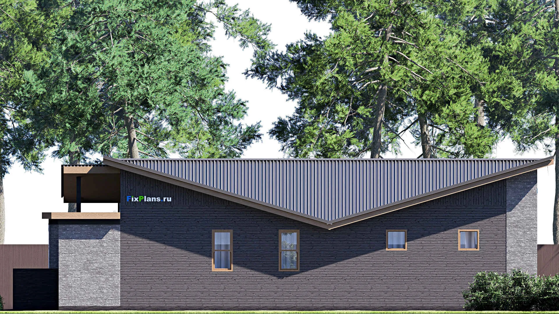 F-20159 - Проект одноэтажного дома 15 на 22, площадью 200 м² с террасой, баней, гаражом на 2 машины и 3 спальнями