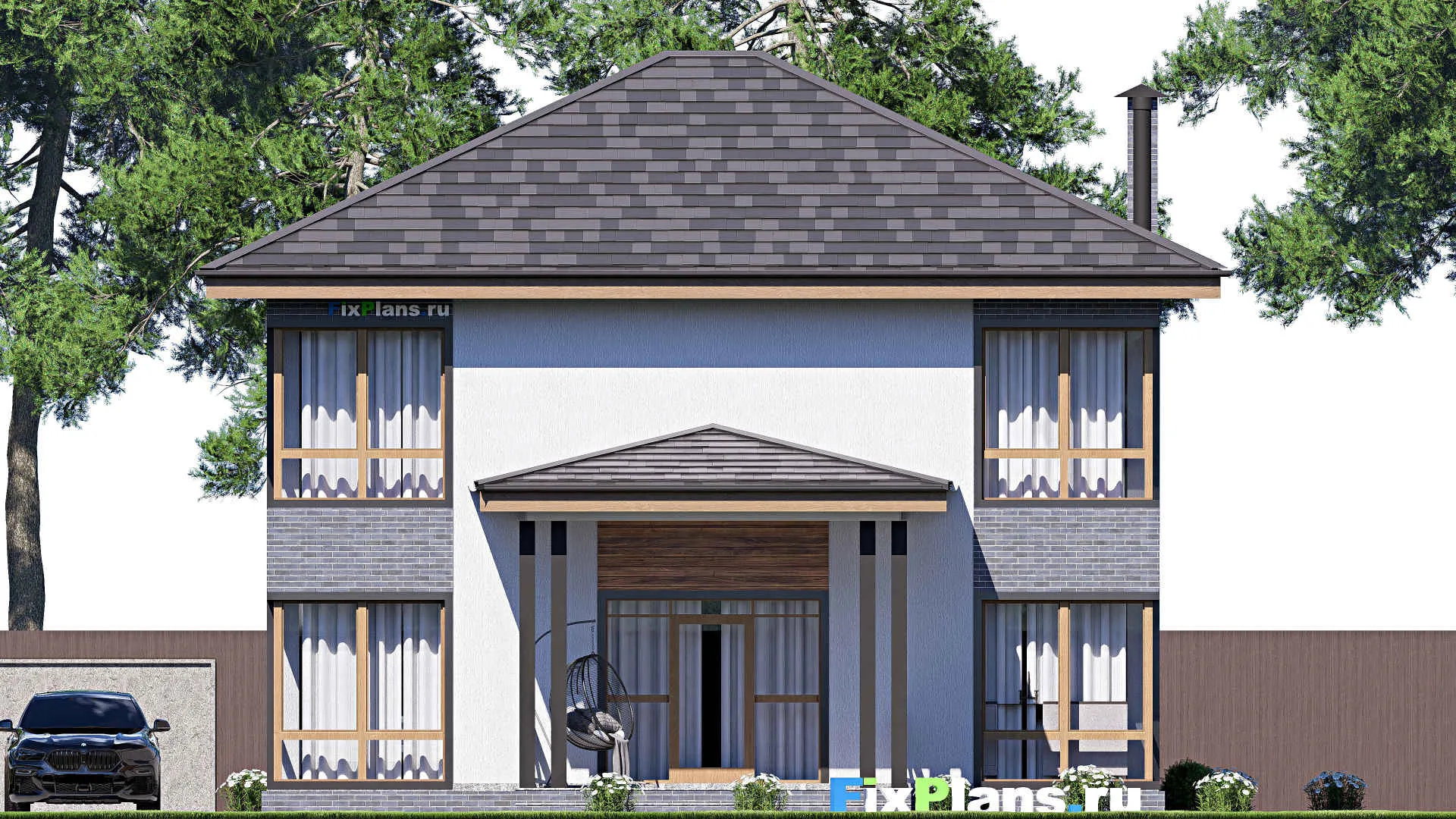 F-19529 - Проект двухэтажного дома 12 на 15, площадью 200 м² с террасой и 3 спальнями