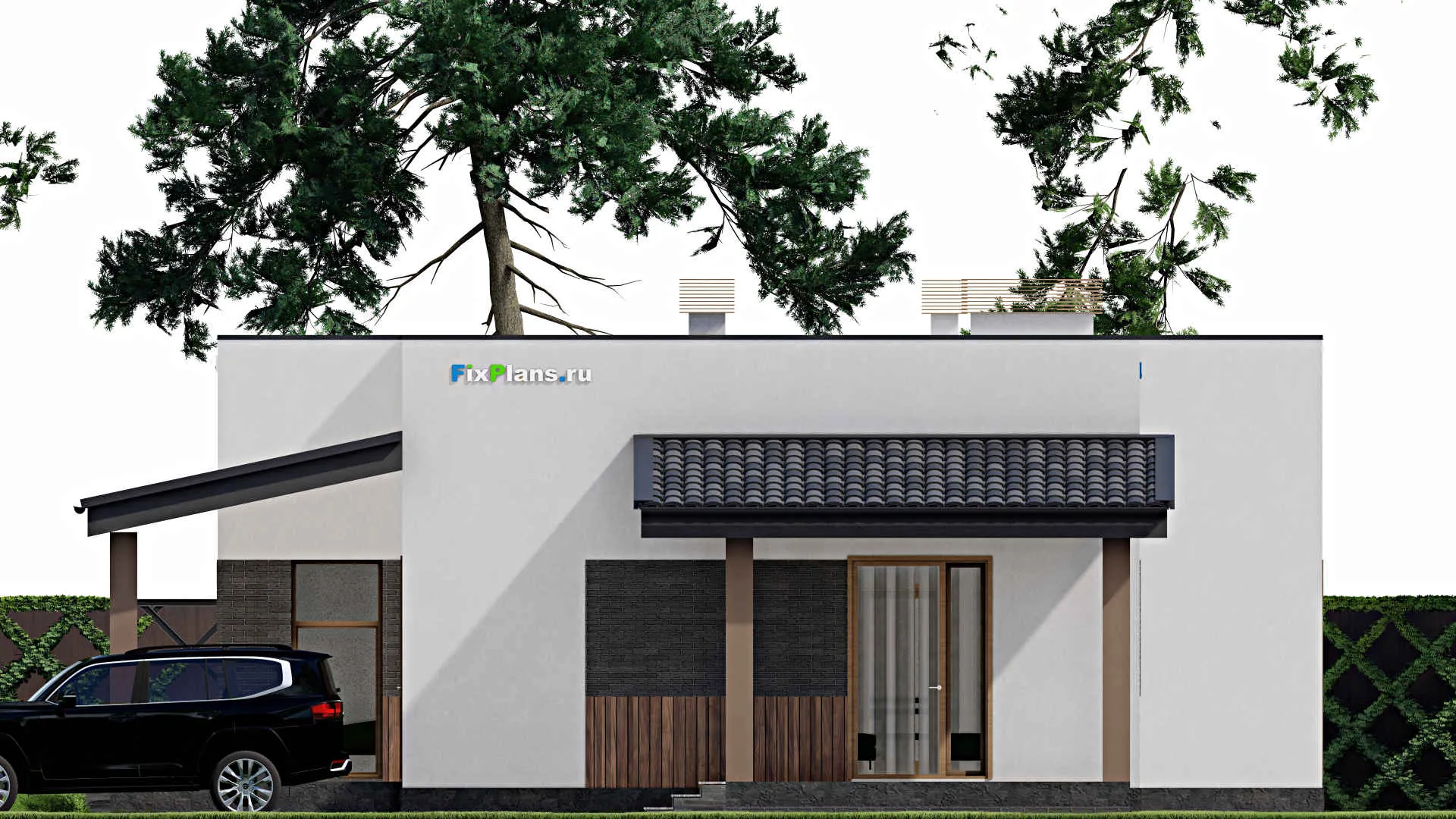 F-9485 - Проект одноэтажного дома 14 на 29, площадью 260 м² с террасой, баней и 3 спальнями