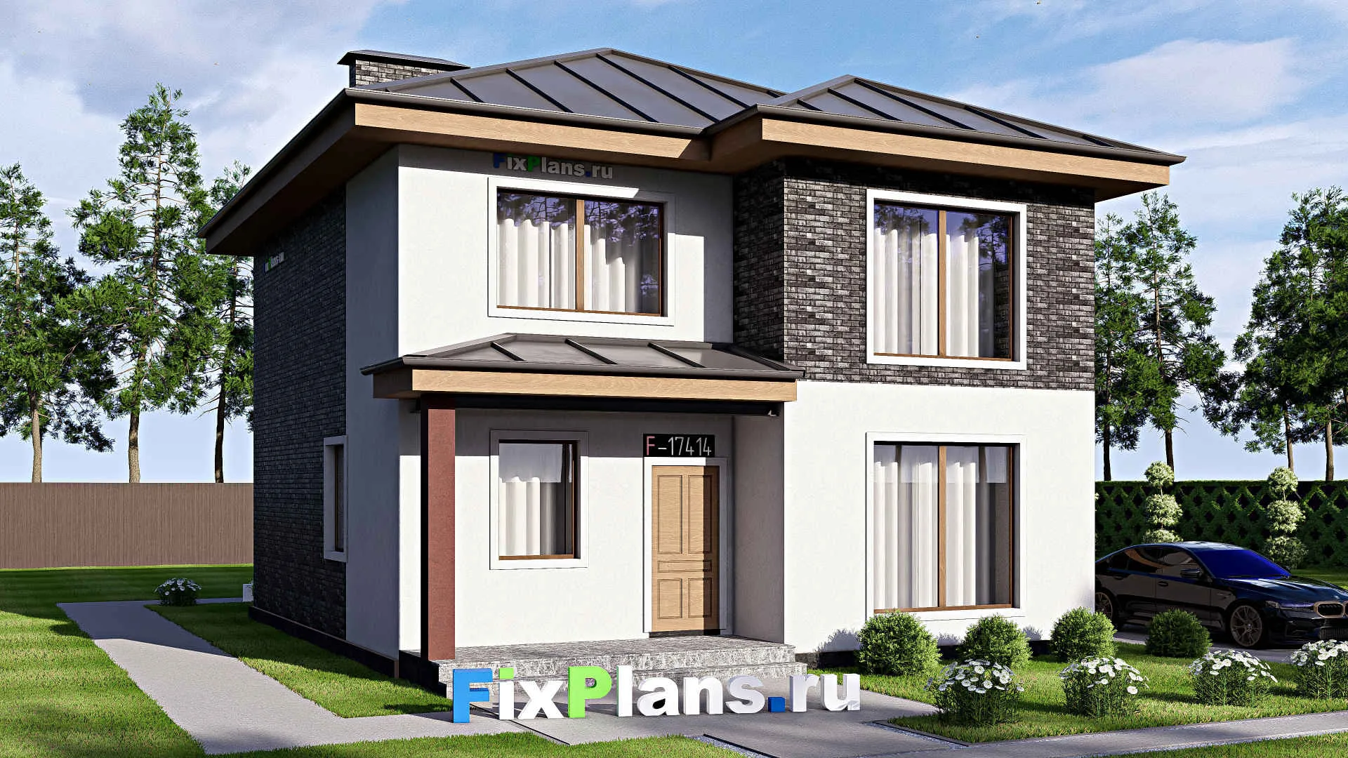 F-17414 - Проект двухэтажного дома 12 на 13, площадью 160 м² с террасой и 4 спальнями