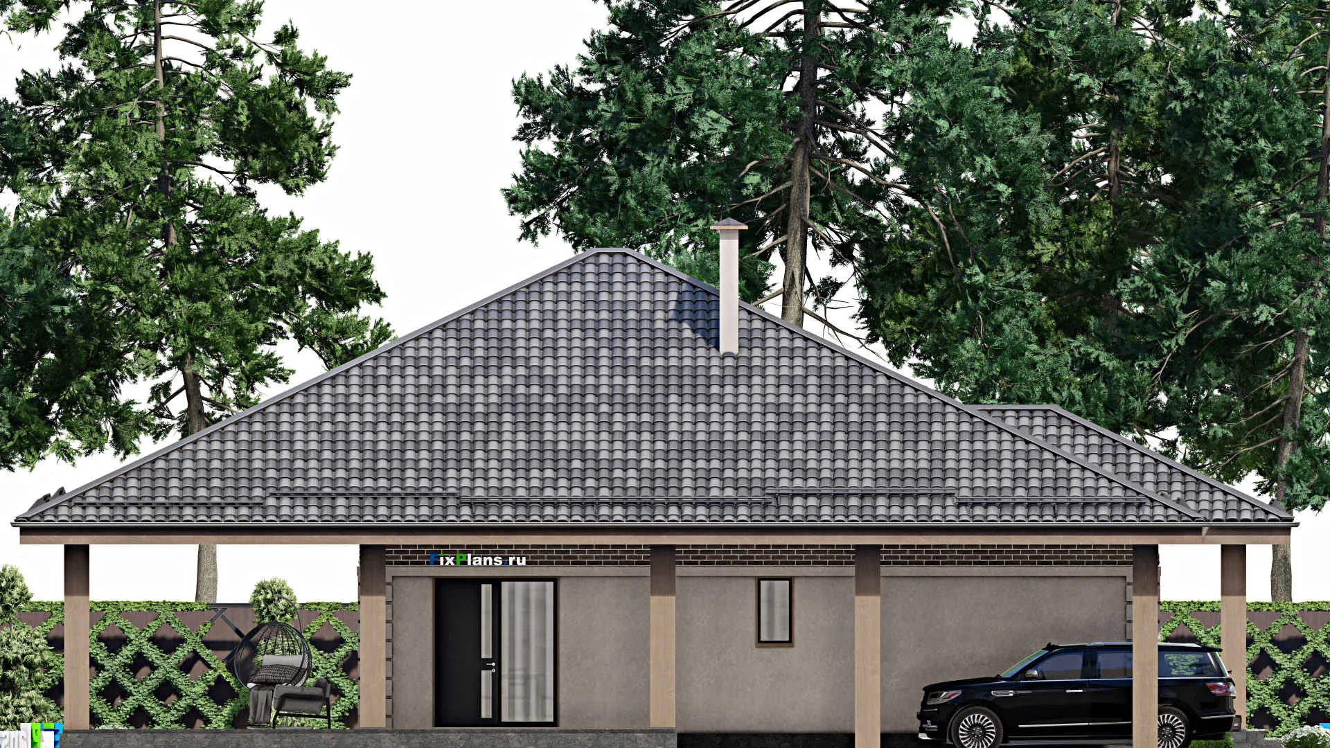 F-7730 - Проект одноэтажного дома 15 на 19, площадью 310 м² с террасой и 4 спальнями