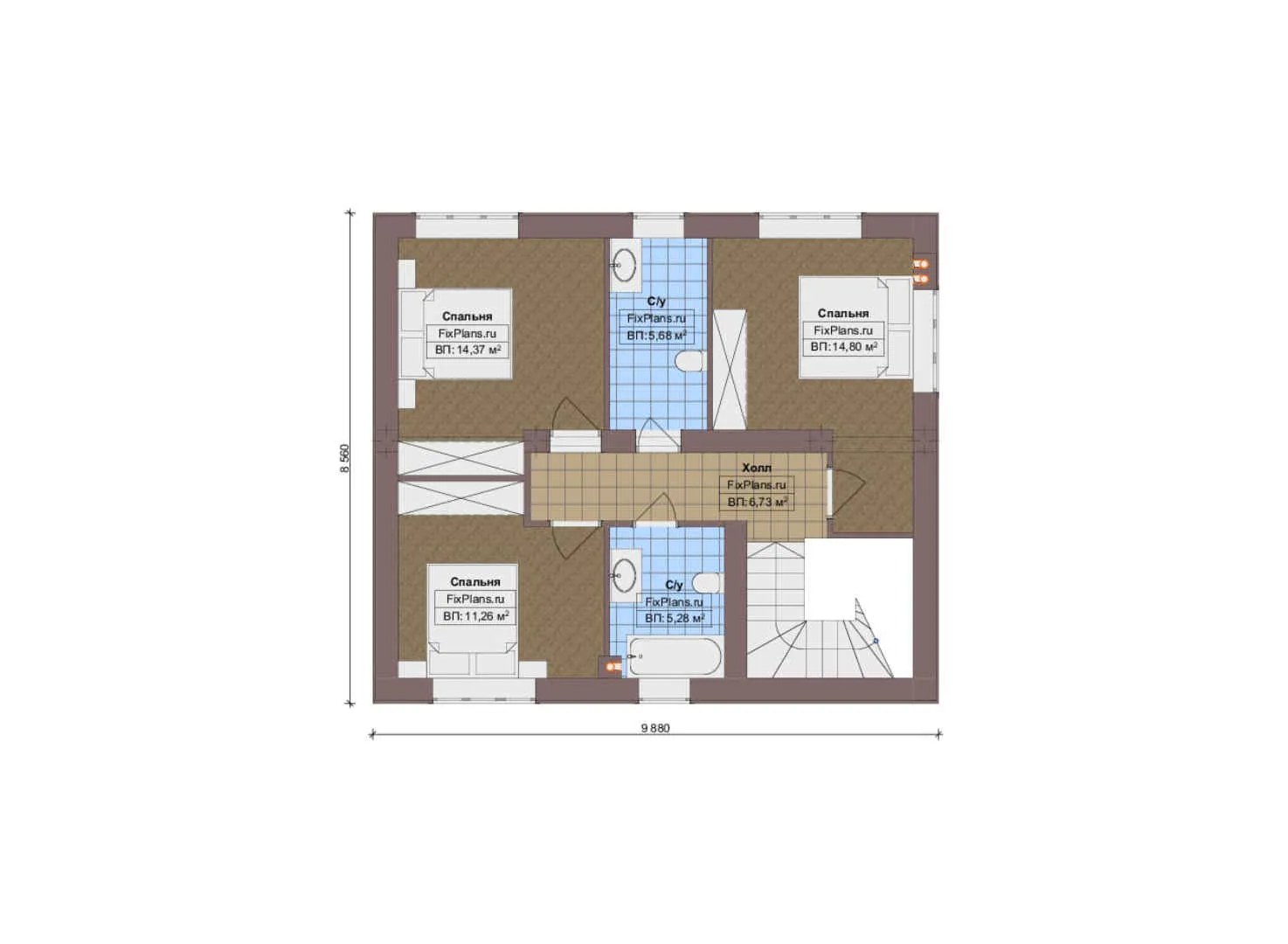 F-14795 - Планы двухэтажного дома 9 на 12, площадью 130 м² с 3 спальнями