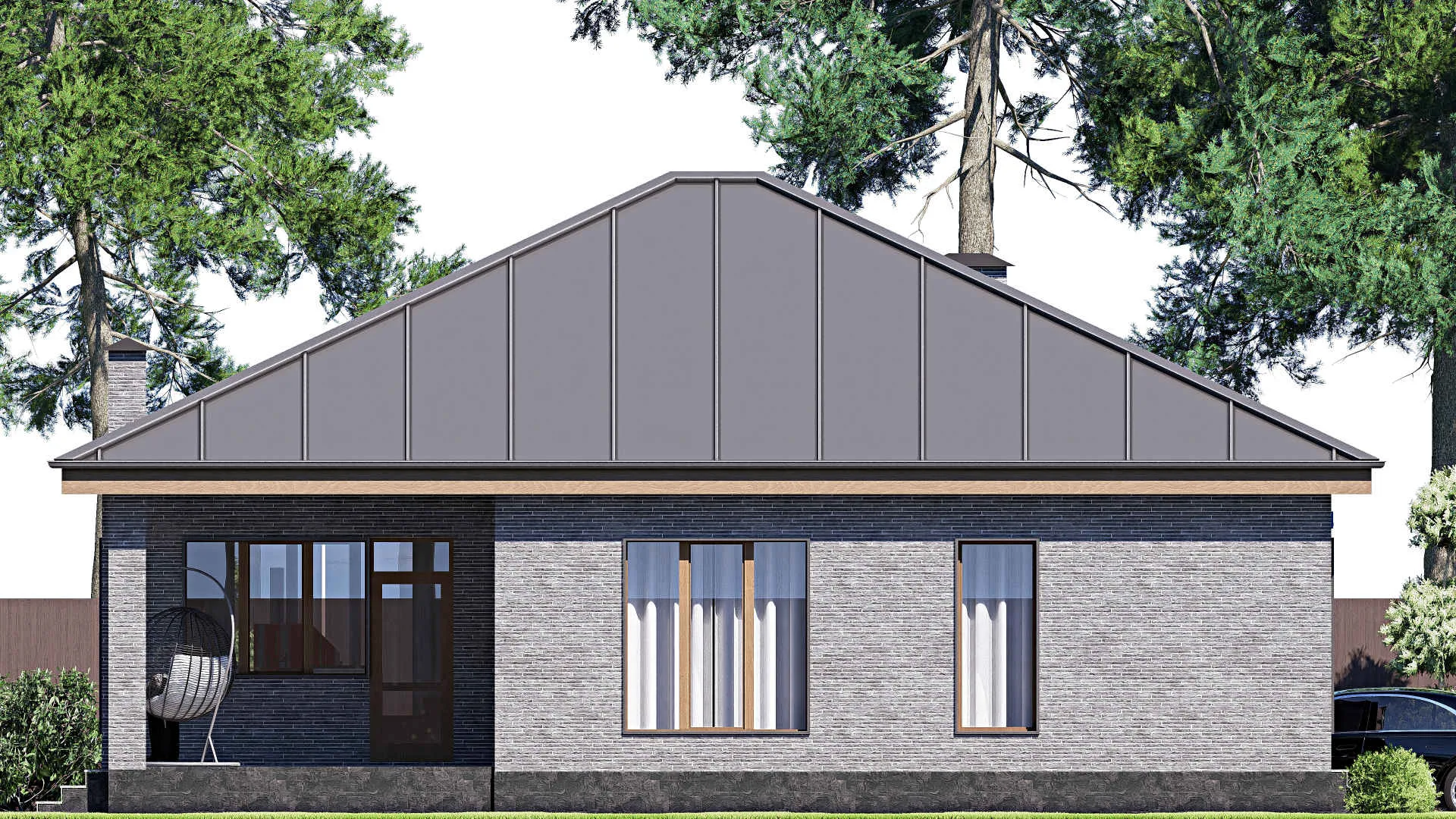 F-18170 - Проект одноэтажного дома 13 на 14, площадью 130 м² с террасой и 3 спальнями