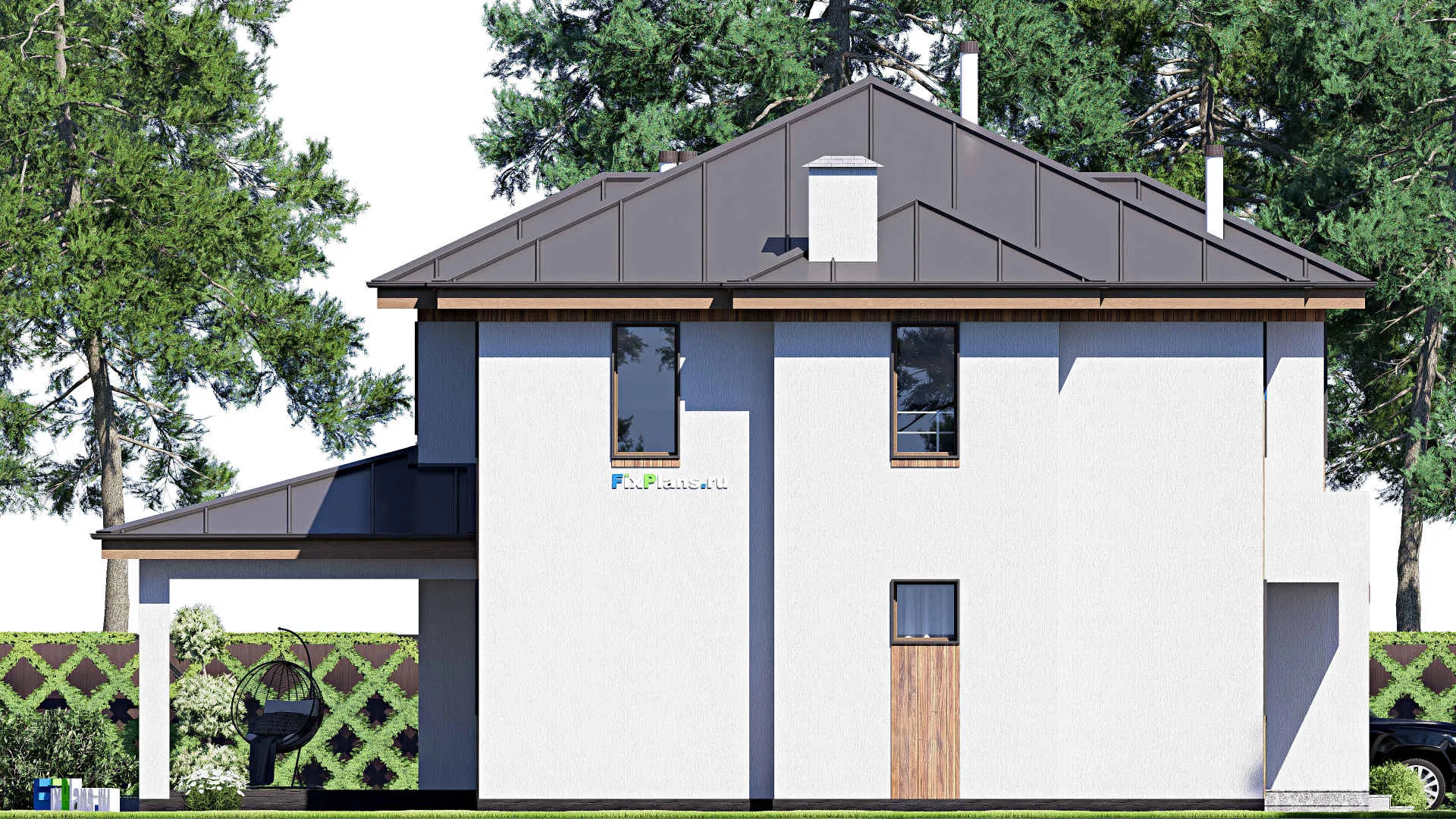 F-19655 - Проект двухэтажного дома 13 на 17, площадью 220 м² с террасой и 2 спальнями