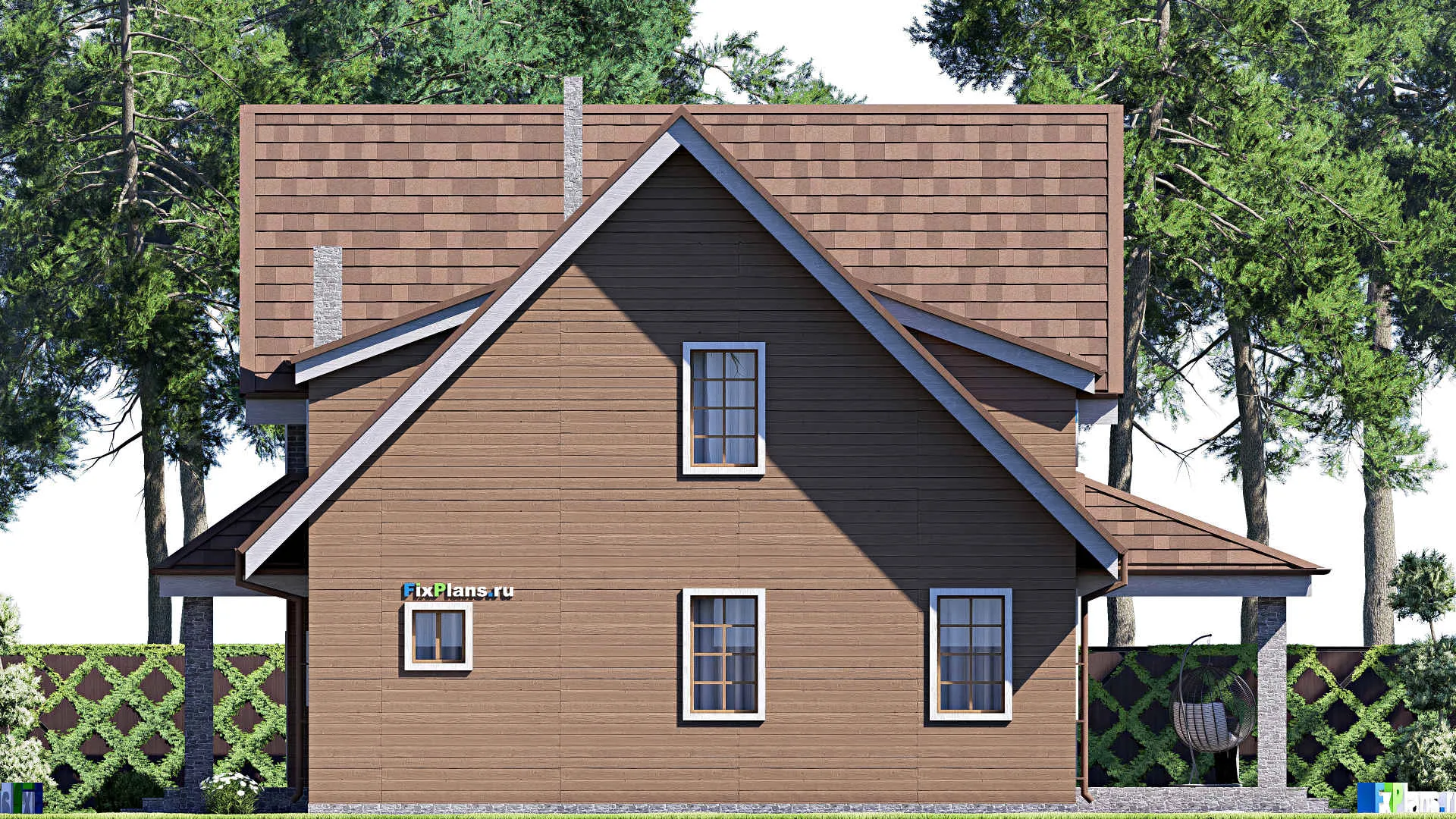 F-17108 - Проект дома с мансардой 13 на 16, площадью 220 м² с террасой и 3 спальнями