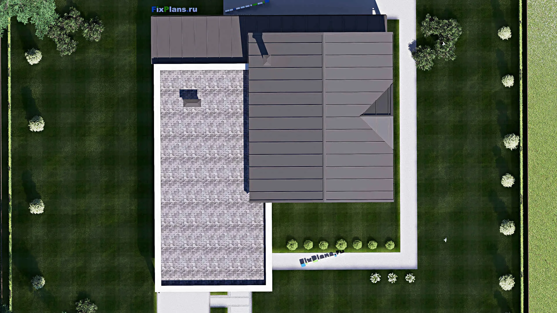 F-17900 - Проект дома с мансардой 21 на 24, площадью 380 м² с террасой, гаражом на 2 машины и 2 спальнями