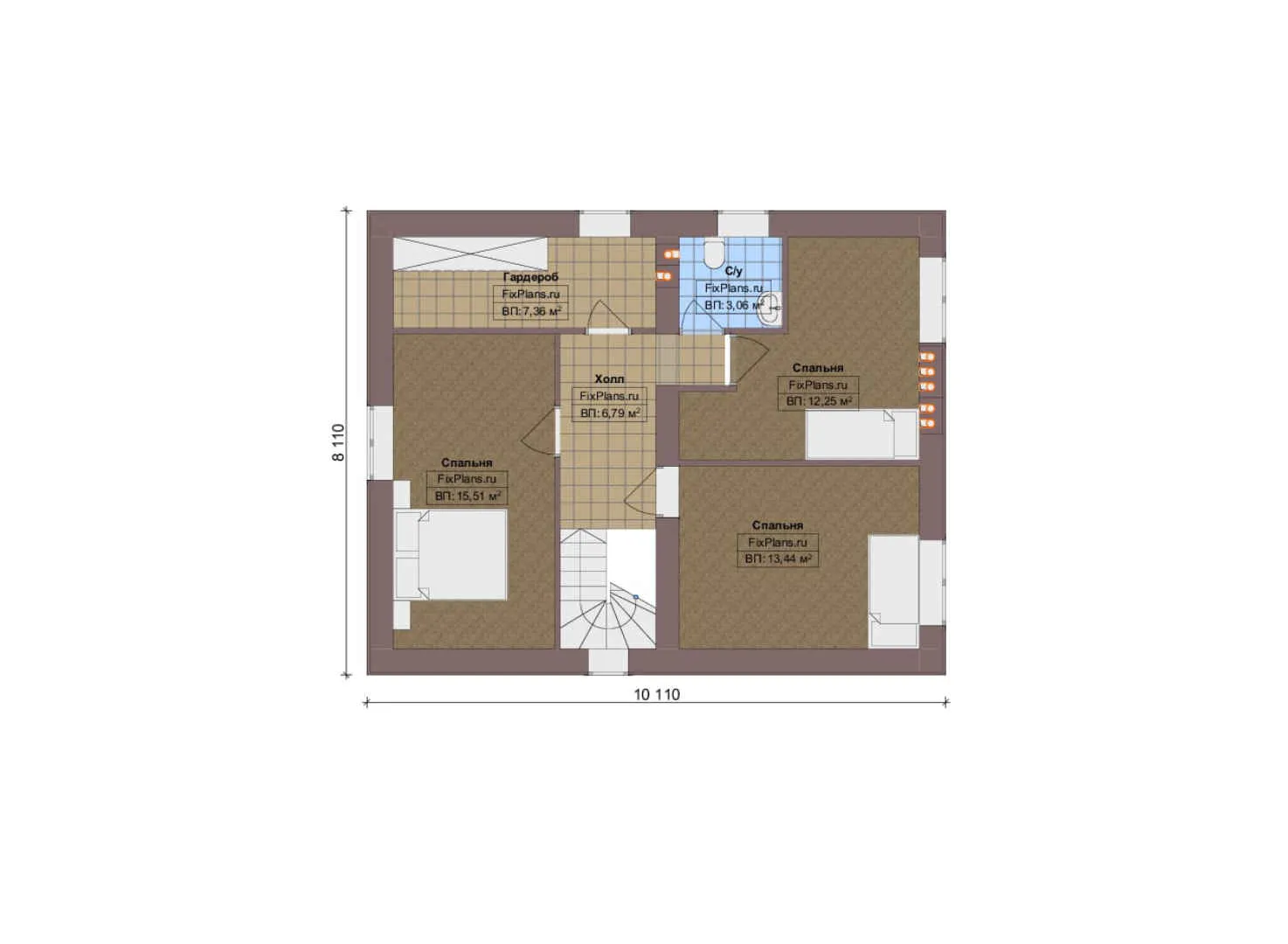F-17810 - Планы дома с мансардой 9 на 13, площадью 130 м² с террасой и 4 спальнями