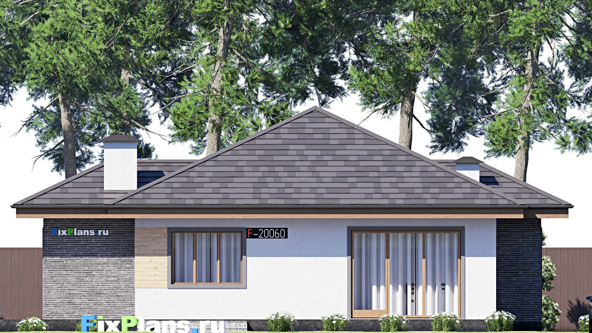 F-20060 - Проект одноэтажного дома 16 на 19, площадью 220 м² с террасой и 3 спальнями