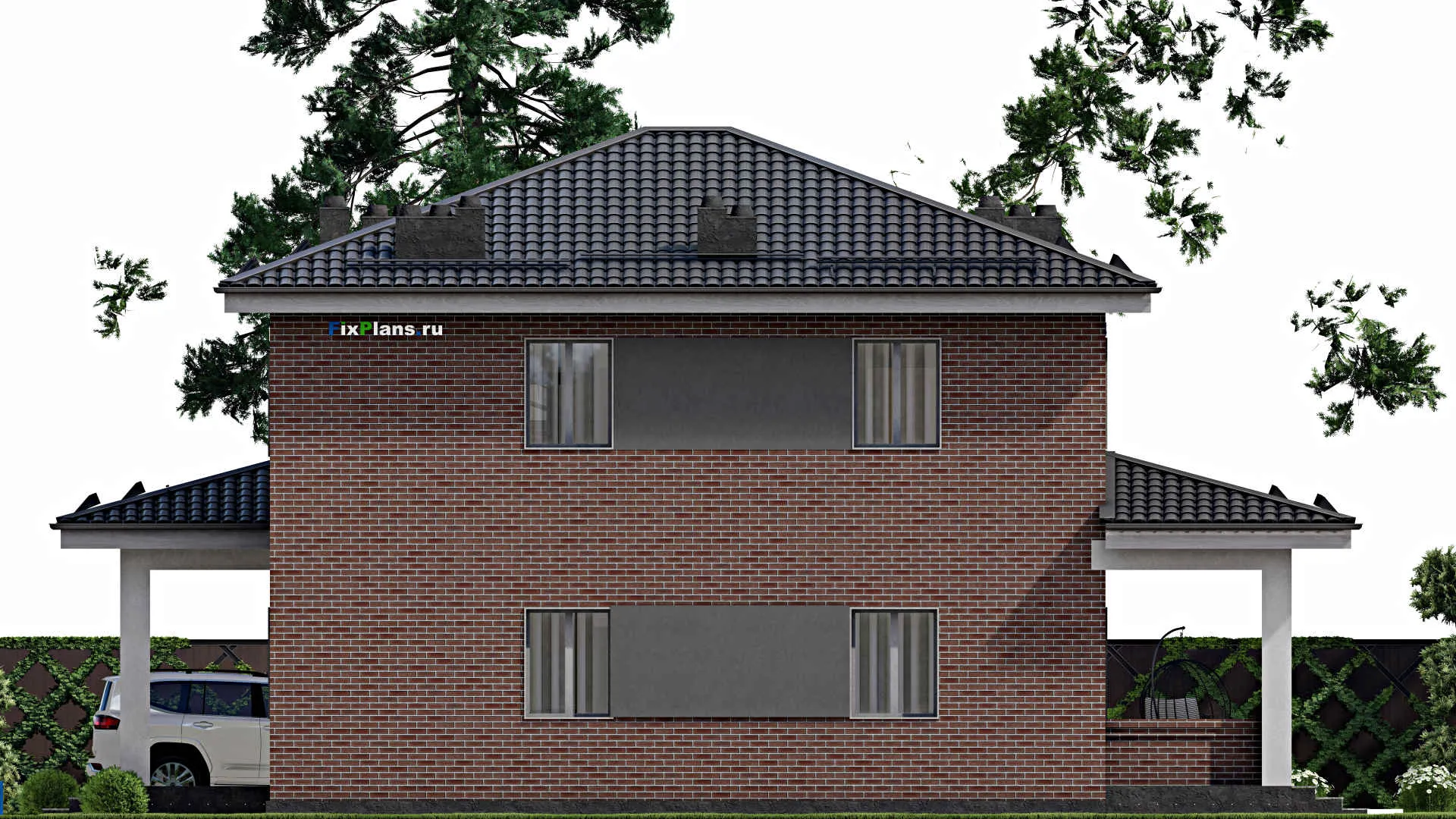 F-3230 - Проект двухэтажного дома 12 на 15, площадью 220 м² с террасой и 3 спальнями