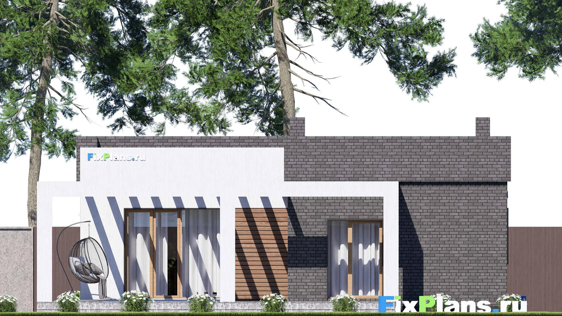 F-16325 - Проект одноэтажного дома 13 на 14, площадью 130 м² с террасой и 2 спальнями