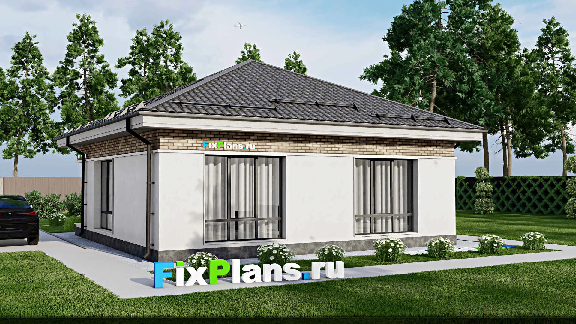 F-2573 - Проект одноэтажного дома 11 на 11, площадью 90 м² с 1 спальнями