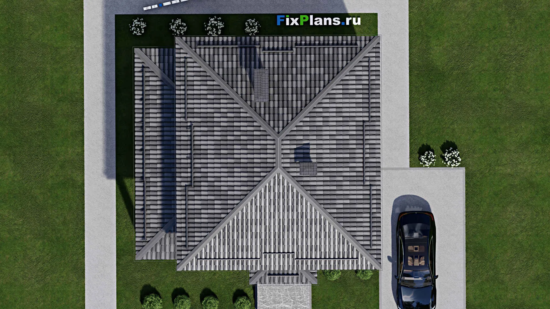 F-11150 - Проект двухэтажного дома 11 на 11, площадью 190 м² с террасой, цокольным этажом и 5 спальнями