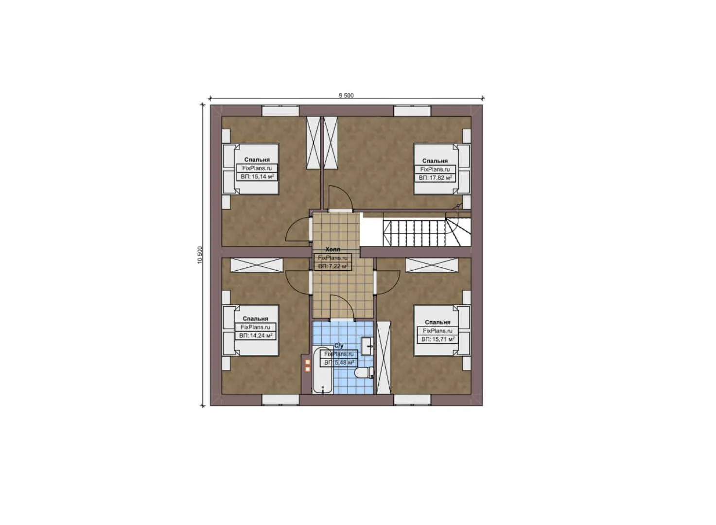 F-10088 - Планы дома с мансардой 10 на 14, площадью 190 м² с террасой и 5 спальнями