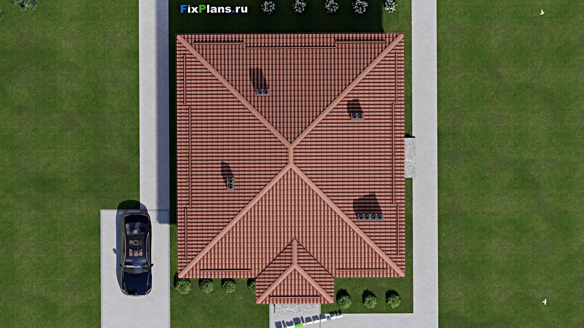 F-7487 - Проект одноэтажного дома 12 на 15, площадью 140 м² с 4 спальнями