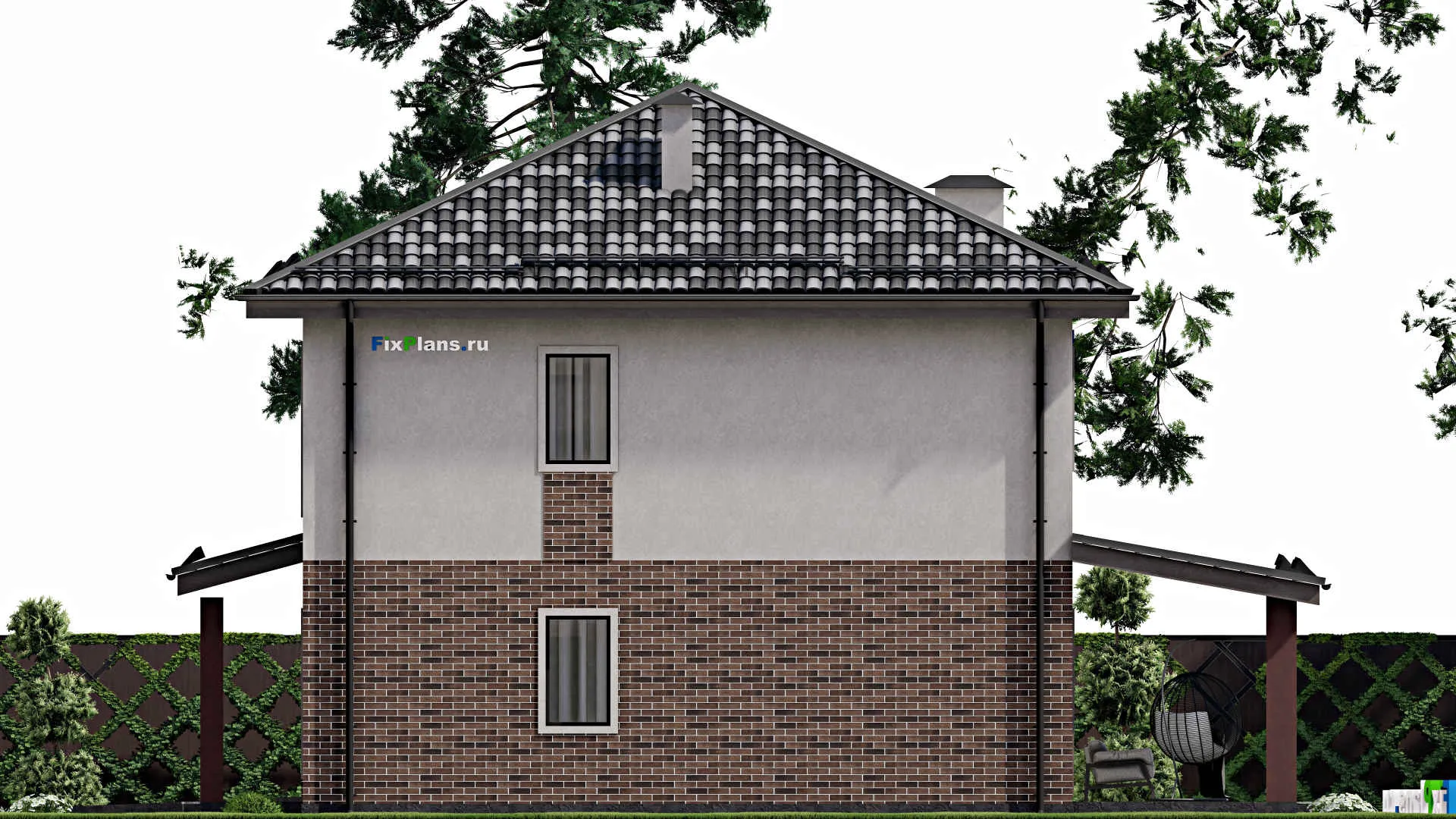 F-7838 - Проект двухэтажного дома 11 на 19, площадью 350 м² с террасой, балконом, гаражом на 2 машины и 4 спальнями