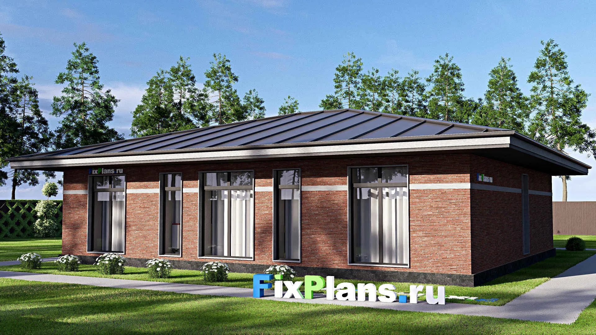 F-19097 - Проект одноэтажного дома 15 на 16, площадью 150 м² с 3 спальнями