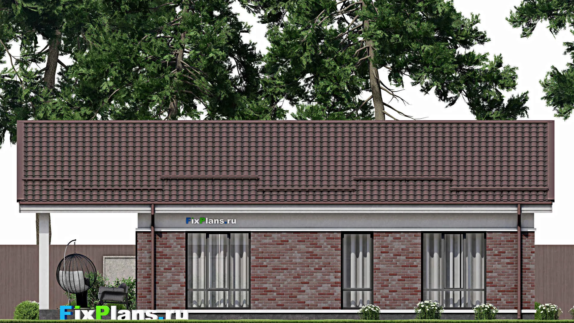 F-2150 - Проект одноэтажного дома 10 на 13, площадью 120 м² с террасой и 2 спальнями