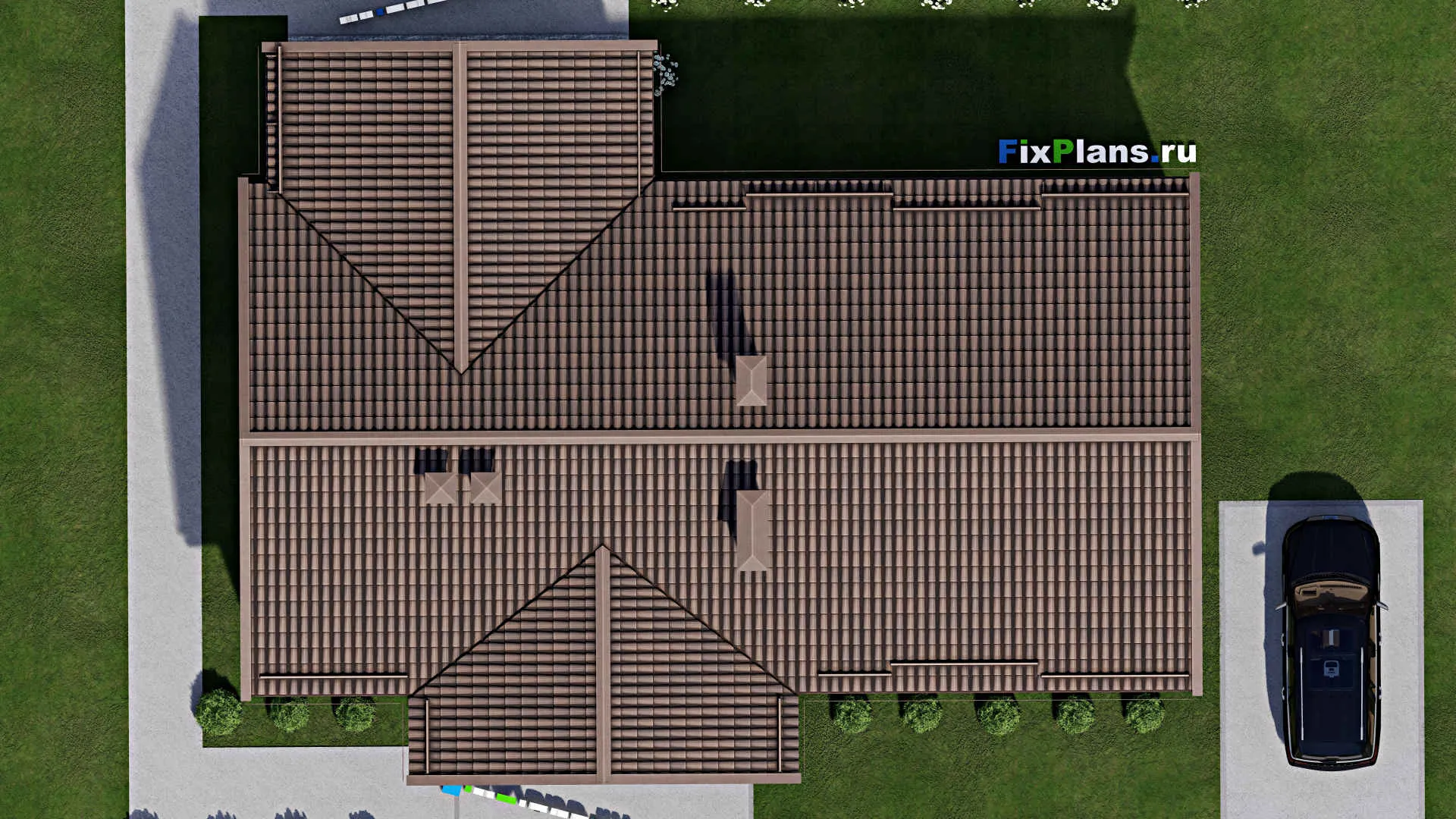 F-7982 - Проект одноэтажного дома 10 на 19, площадью 170 м² с террасой и 3 спальнями