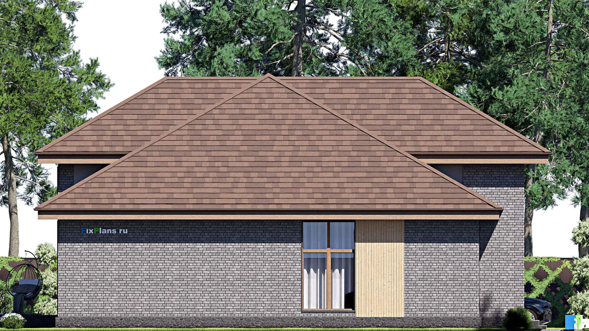 F-17594 - Проект одноэтажного дома 16 на 18, площадью 250 м² с террасой и 5 спальнями