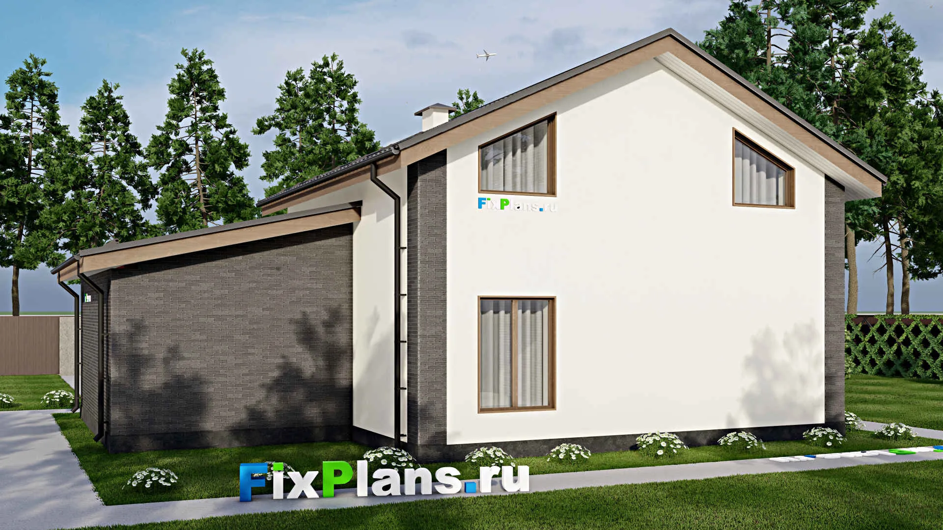 F-5795 - Проект дома с мансардой 11 на 14, площадью 150 м² с гаражом на 1 машину и 3 спальнями