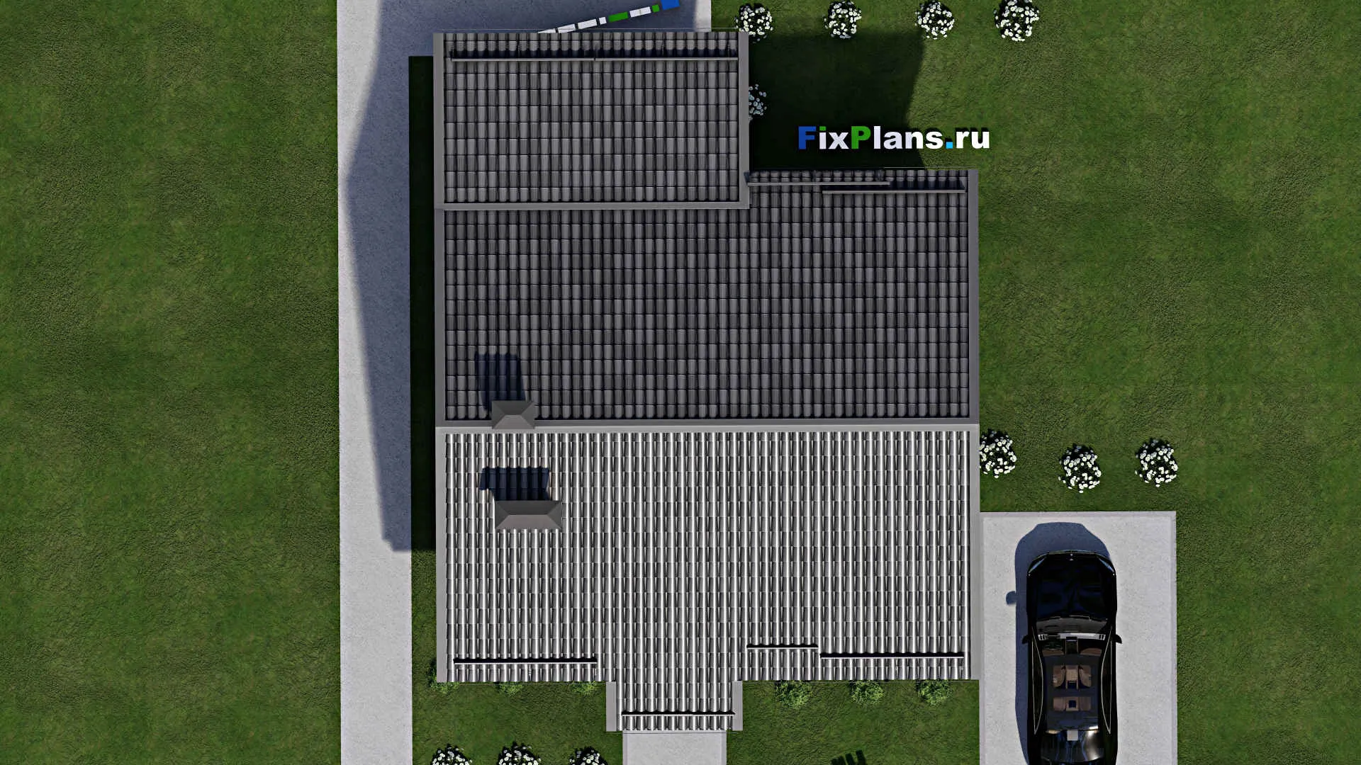 F-9764 - Проект одноэтажного дома 10 на 14, площадью 90 м² с террасой и 2 спальнями
