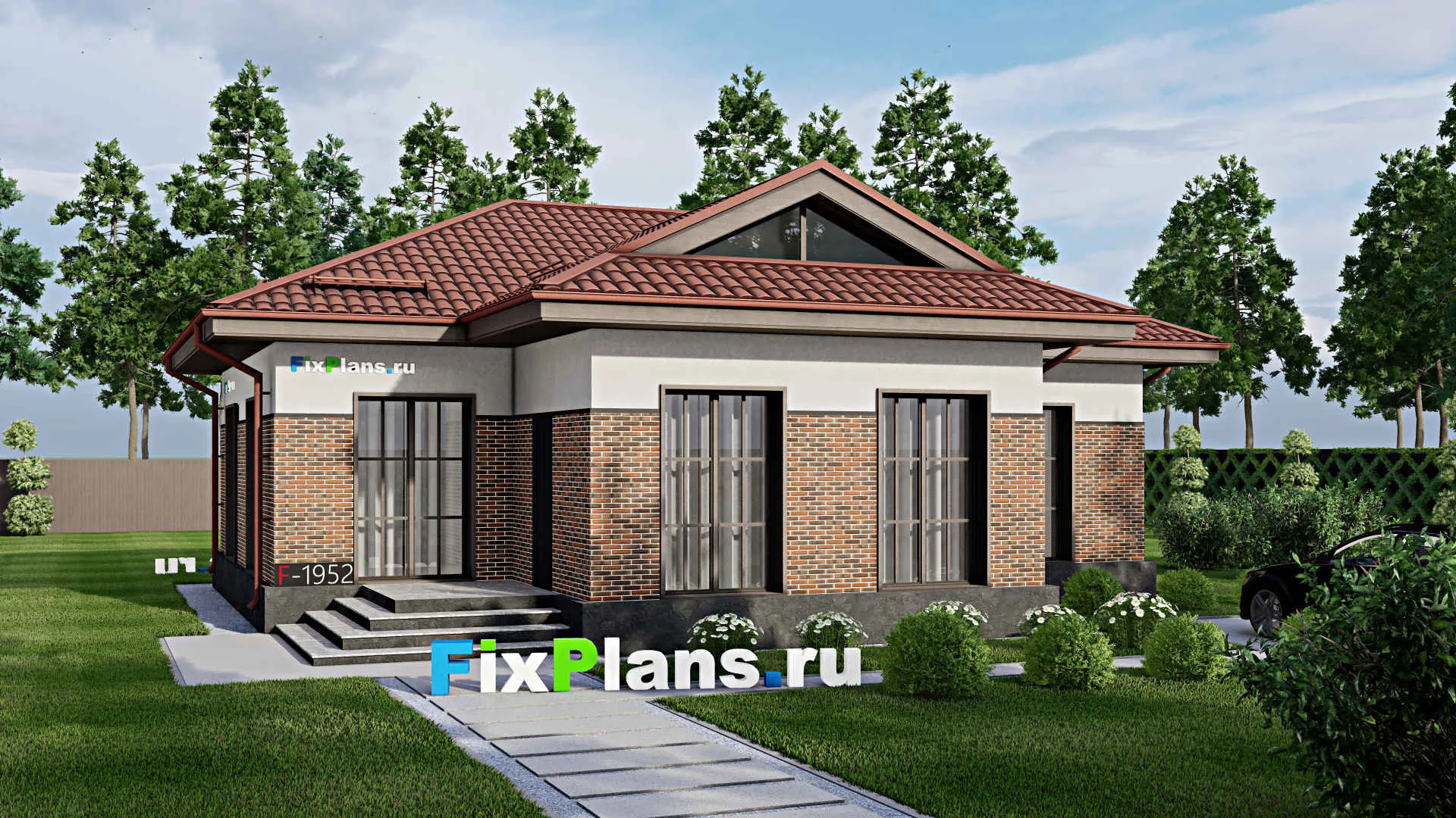 F-1952 - Проект одноэтажного дома 12 на 14, площадью 100 м² с 2 спальнями