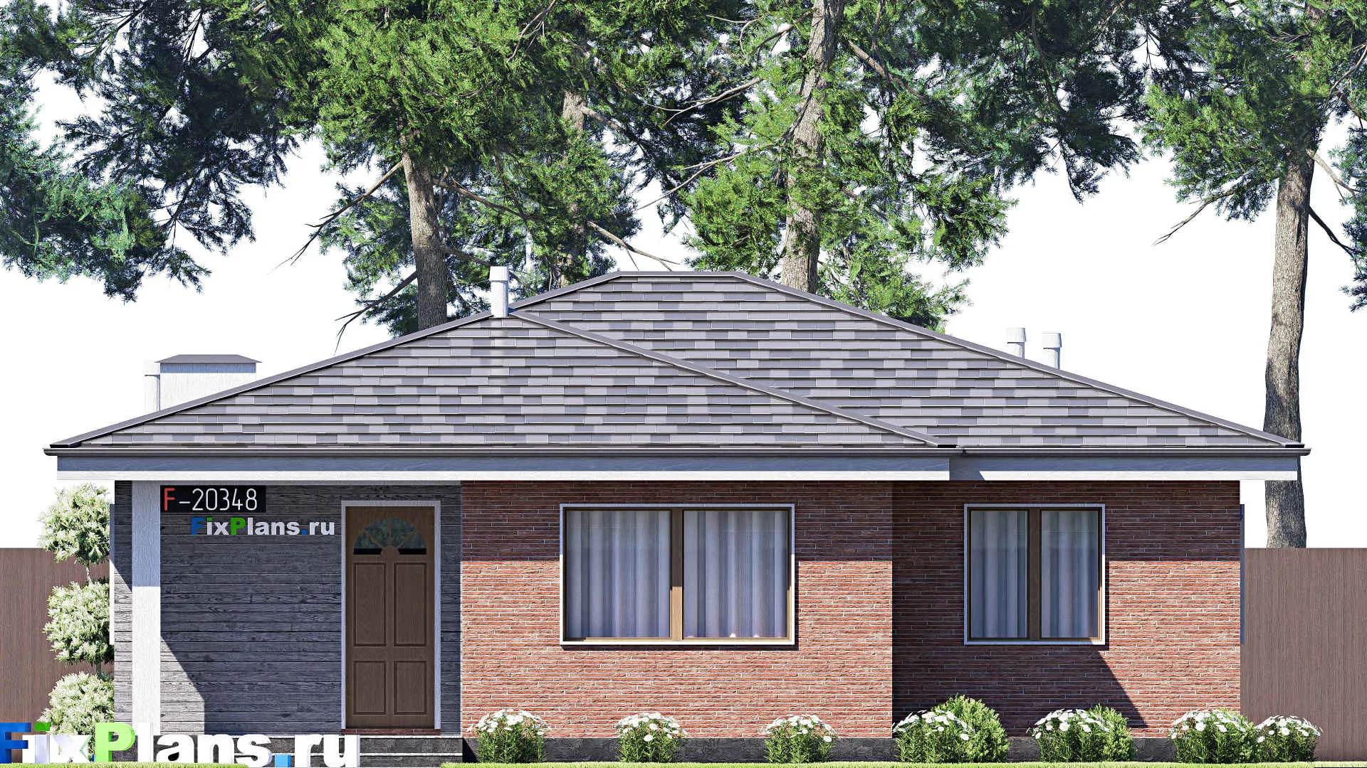 F-20348 - Проект одноэтажного дома 12 на 15, площадью 120 м² с террасой и 3 спальнями