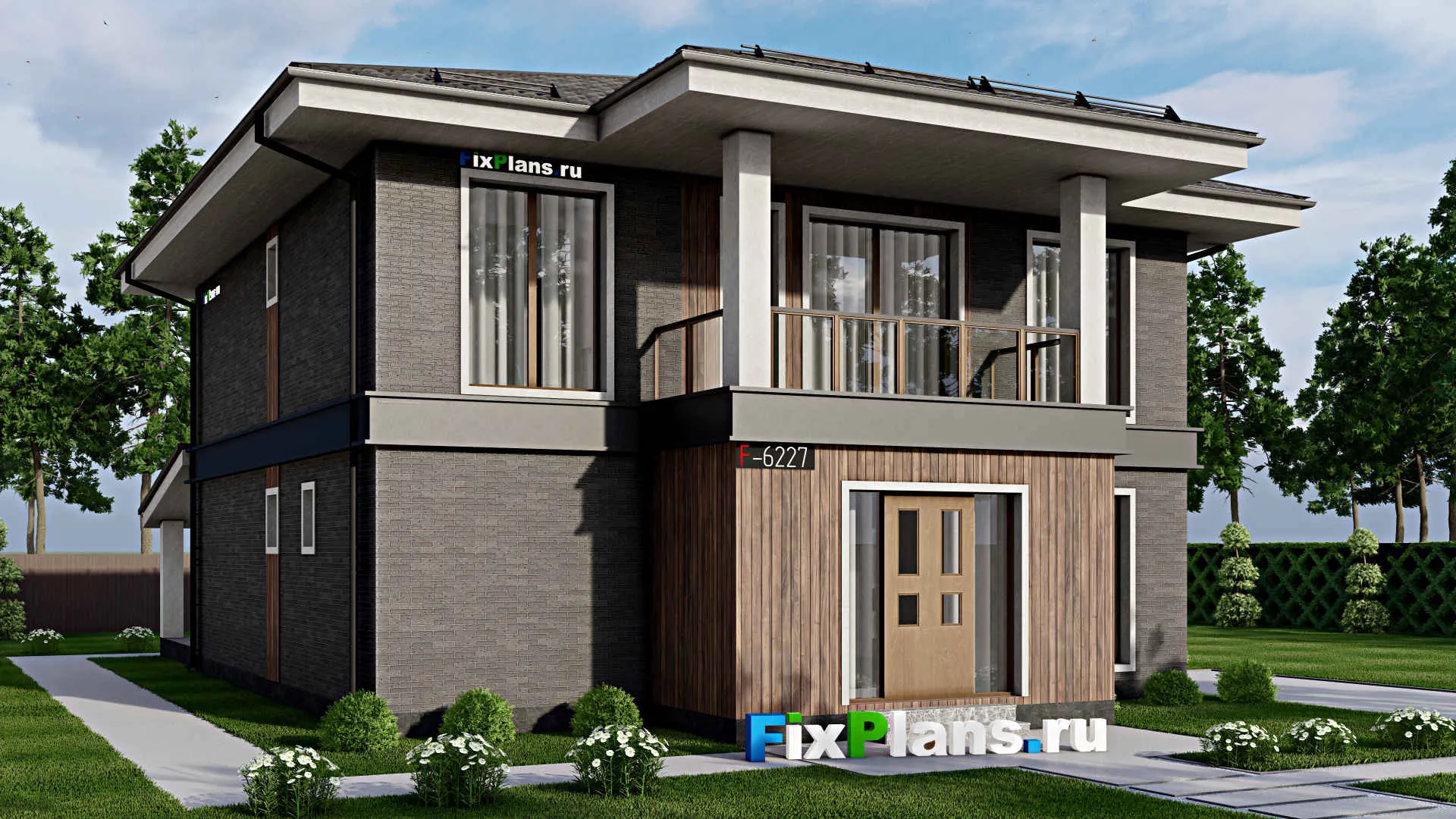 F-6227 - Проект двухэтажного дома 13 на 20, площадью 270 м² с террасой, балконом и 4 спальнями